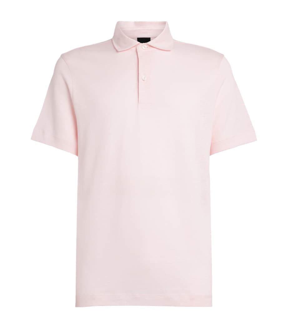 BOSS Mens Linen-Cotton Polo Shirt Open Pink Image 1