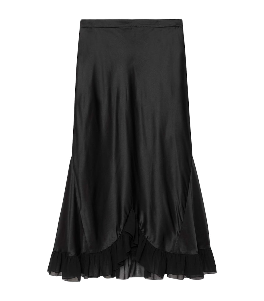 AllSaints Womens Satin Ruffle-Hem Irma Skirt Black Image 1
