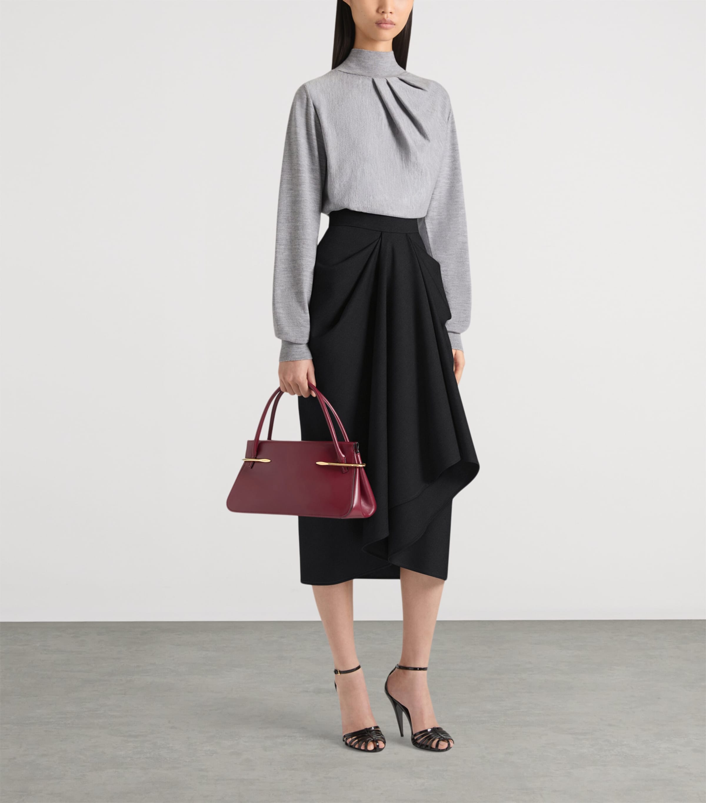 Medium Leather Pinch Top-Handle Bag BURGUNDY Image 2