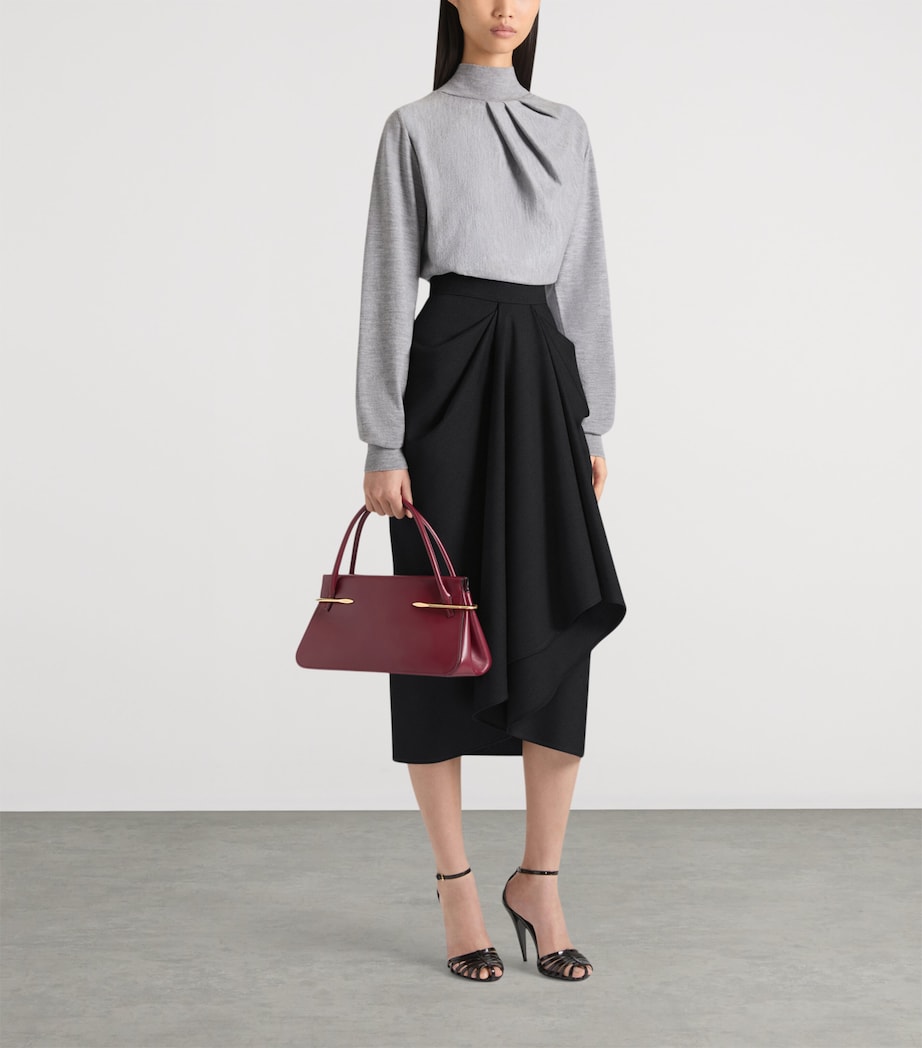 Medium Leather Pinch Top-Handle Bag BURGUNDY Image 2