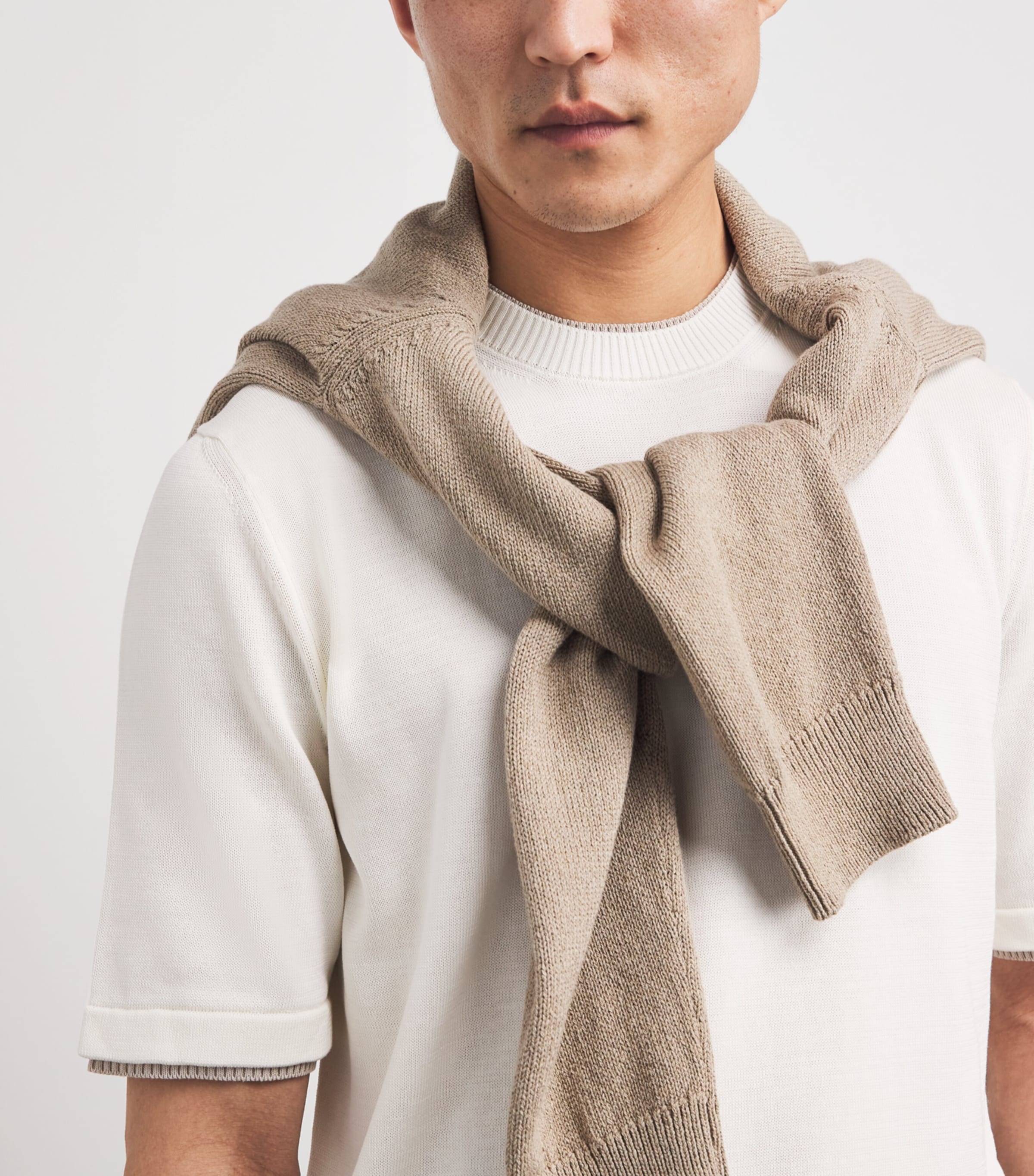 Eleventy Mens Cotton Knitted T-Shirt Bianco E Beige Image 3