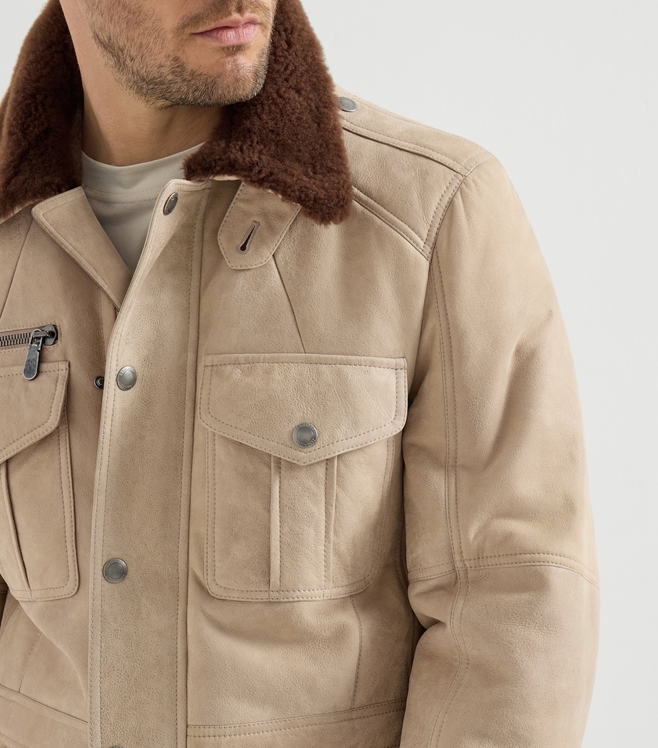 Brunello Cucinelli Mens Waxed Shearling Safari Jacket Image 6