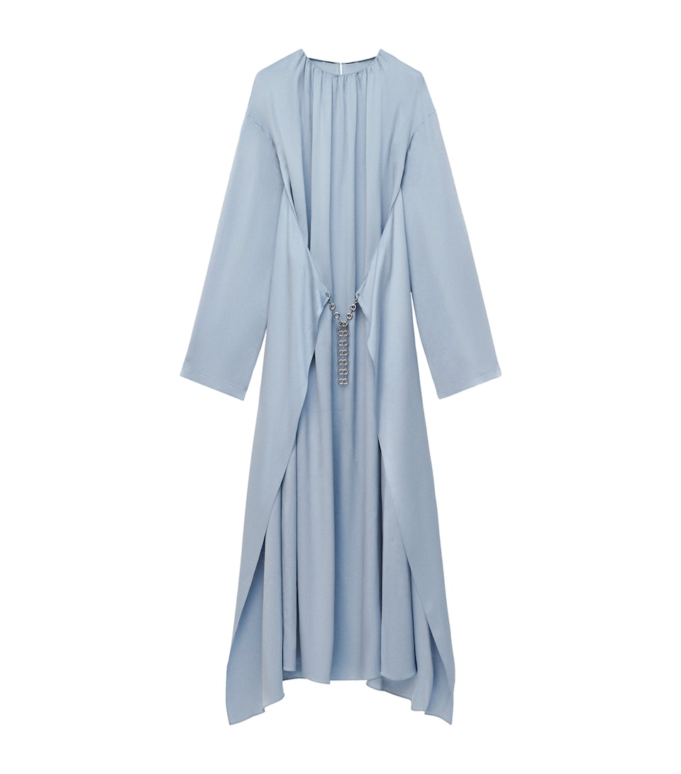 EXCLUSIVE Silk Satin Silver Capsule Donut Chain Maxi Dress