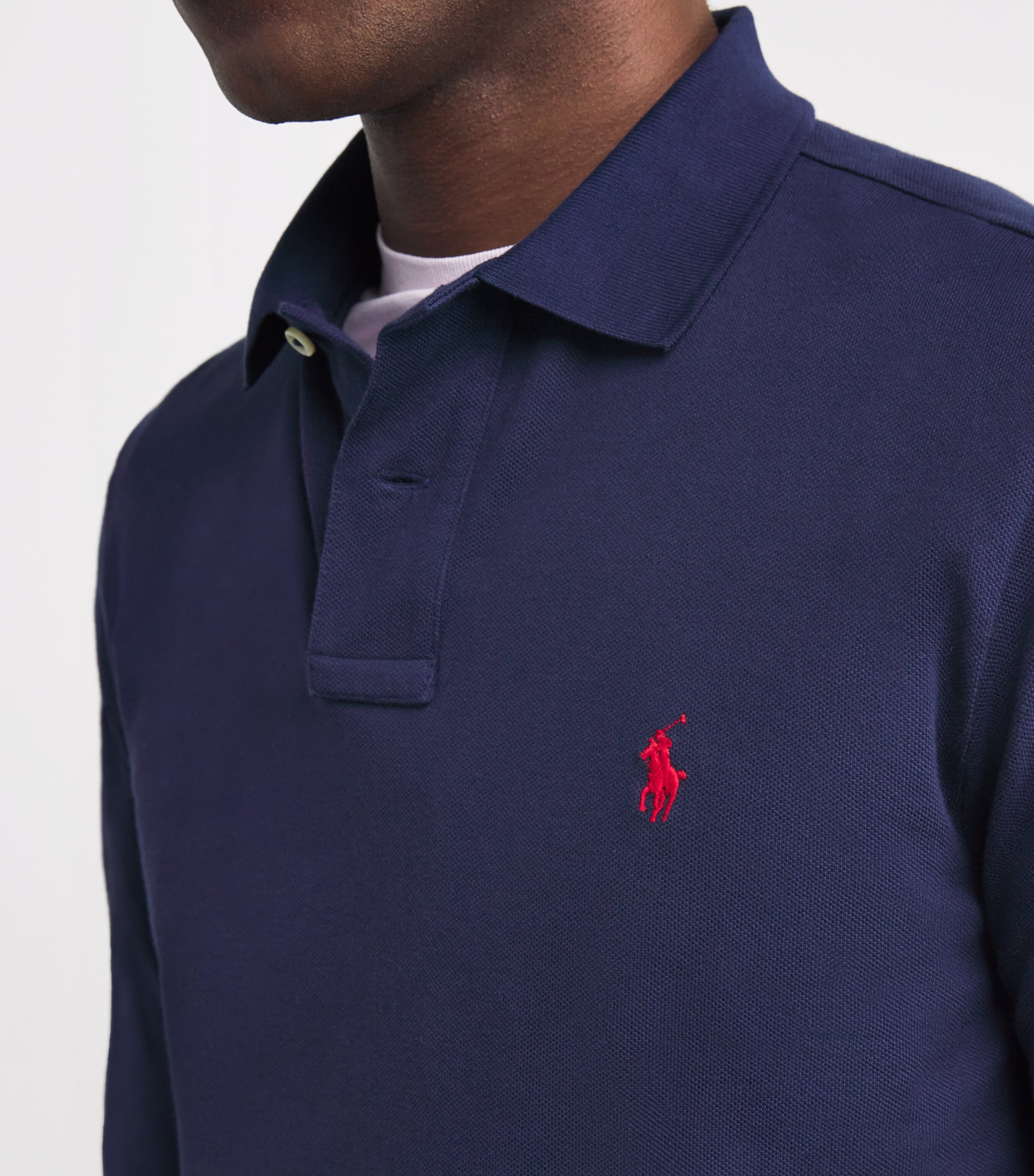 Cotton Long-Sleeve Polo Shirt NAVY Image 5