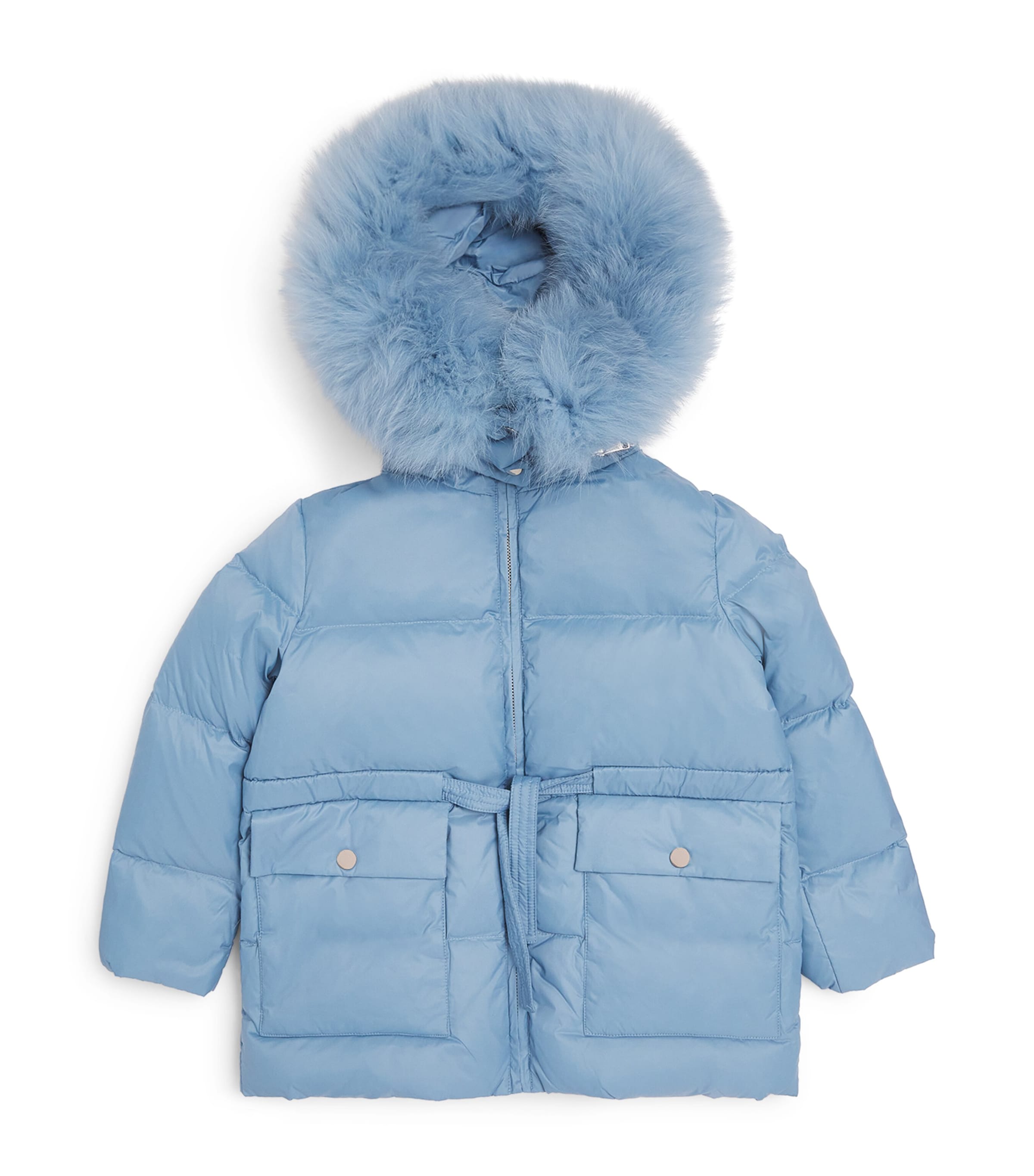 Yves Salomon Enfant Grey Fur-Trim Down Puffer Jacket (4-14 Years