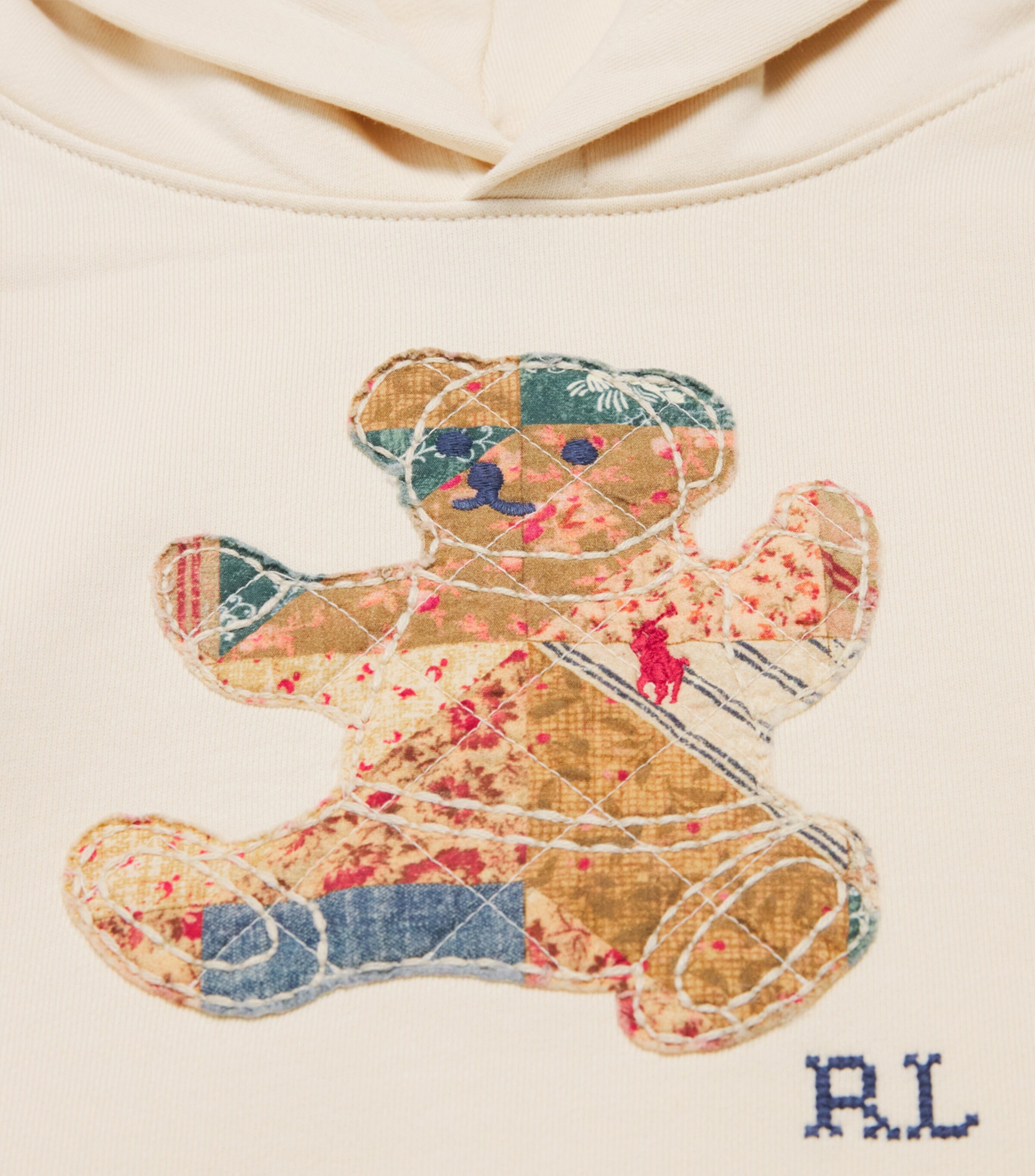 Ralph Lauren Kids Patchwork Polo Bear Hoodie (2-7 Years) Guide Cream Image 3