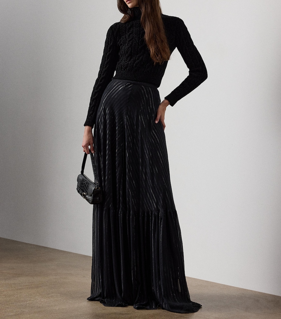 Silk-Blend Chiffon Stripe Carlita Maxi Skirt BLACK Image 5