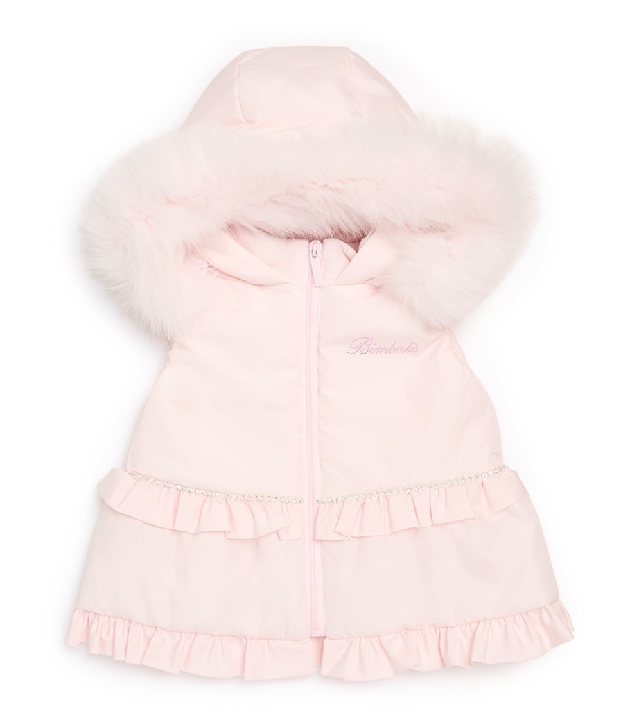 Fox Fur-Trim Crystal Padded Gilet (3-24 Months) ROSA Image 1