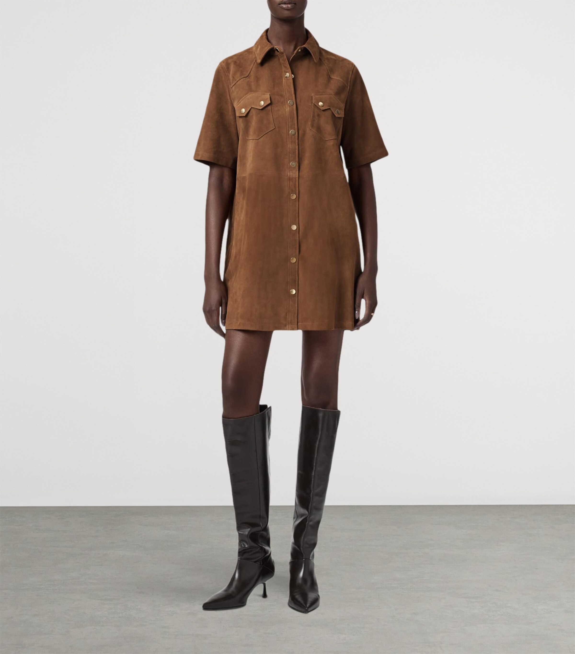 Suede Rock Mini Shirt Dress SUGAR BROWN Image 2