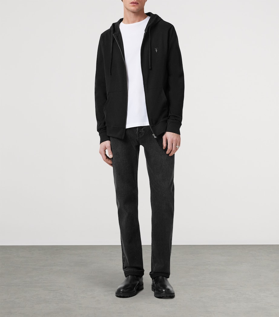 AllSaints Mens Organic Cotton Brace Zip-Up Hoodie Jet Black Image 2