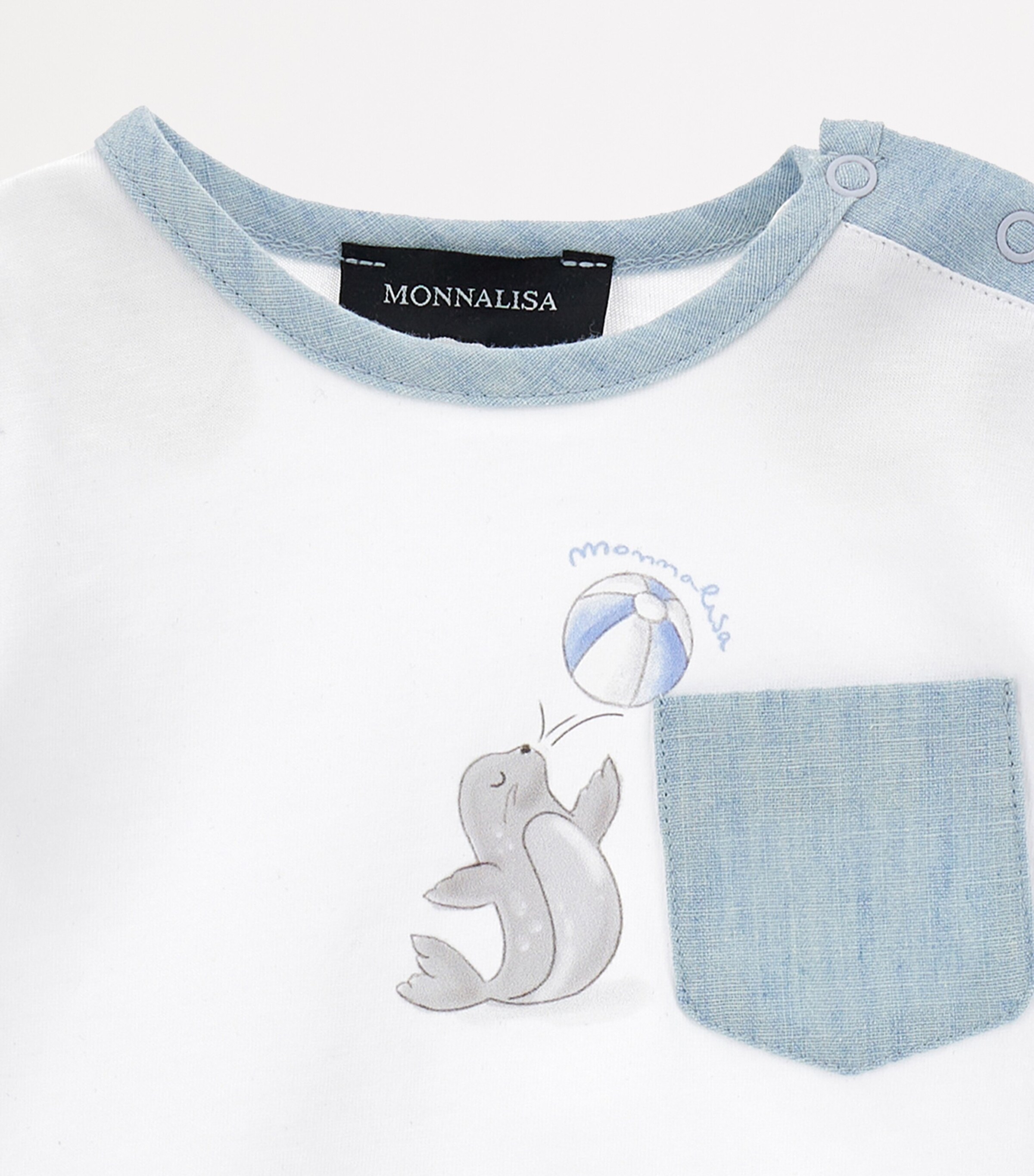 Cotton Seal Print T-Shirt and Shorts Set (1-9 Months) BIANCO+BLUETTE Image 3