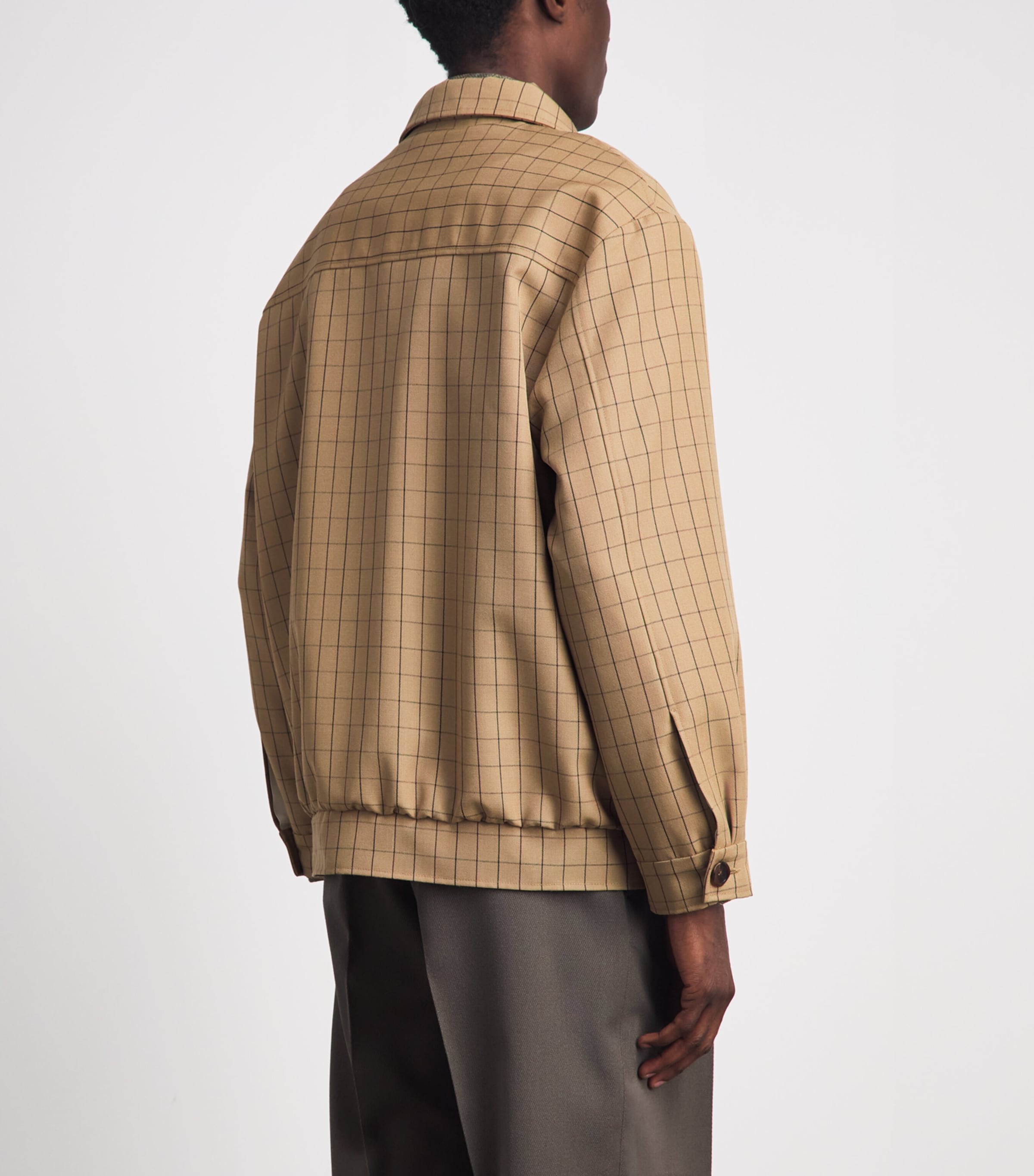Séfr Mens Virgin Wool Check Bomber Jacket Beige Image 5