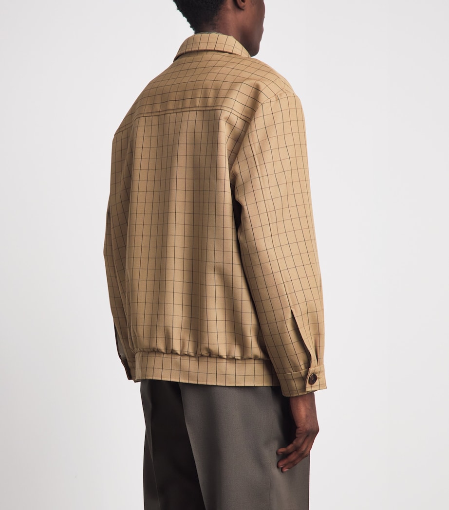Séfr Mens Virgin Wool Check Bomber Jacket Beige Image 5