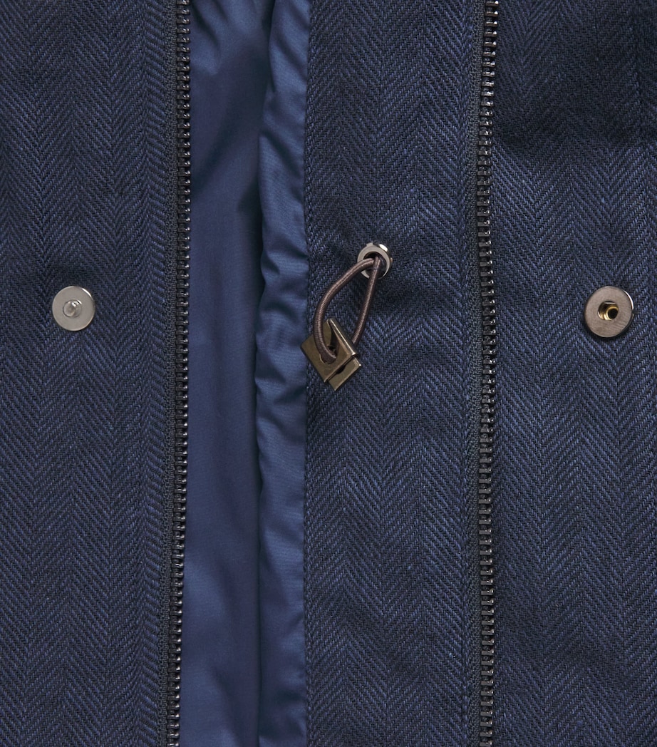 N.Peal Mens Linen-Cotton Hampton Jacket Blue Herringbone Image 7