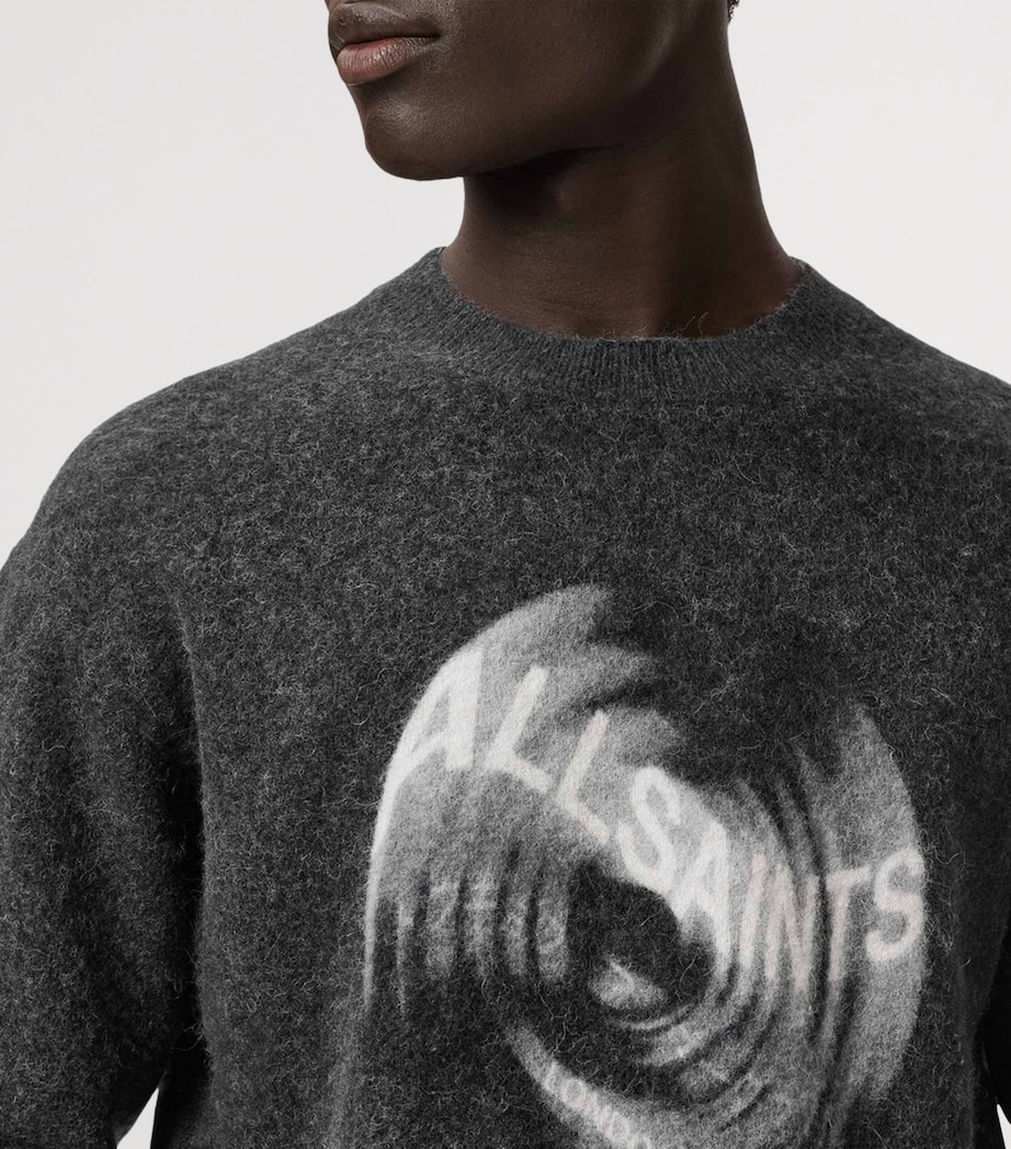 AllSaints Mens Alpaca Wool-Blend Spinnin Sweater Washed Black Image 5