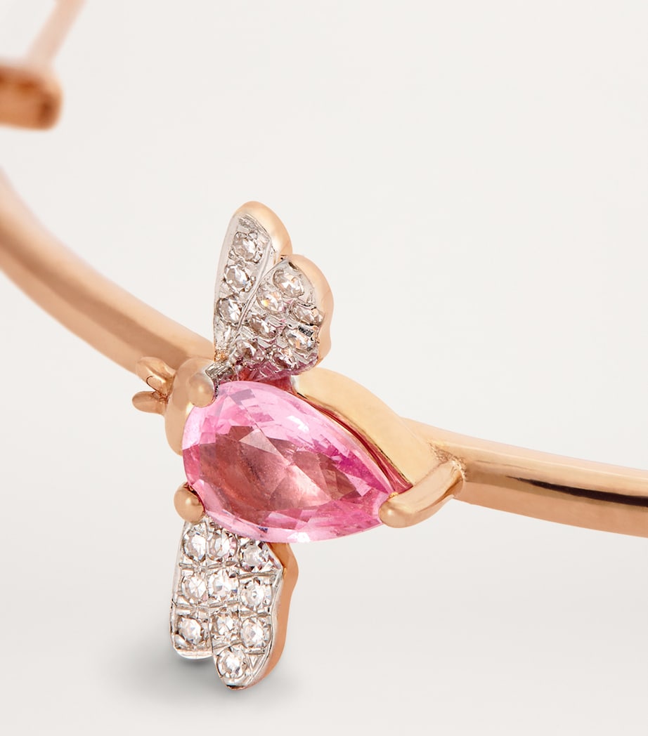 Rose Gold, Diamond and Pink Sapphire Honey Bee Single Hoop Earring ROSE GOLD Image 6