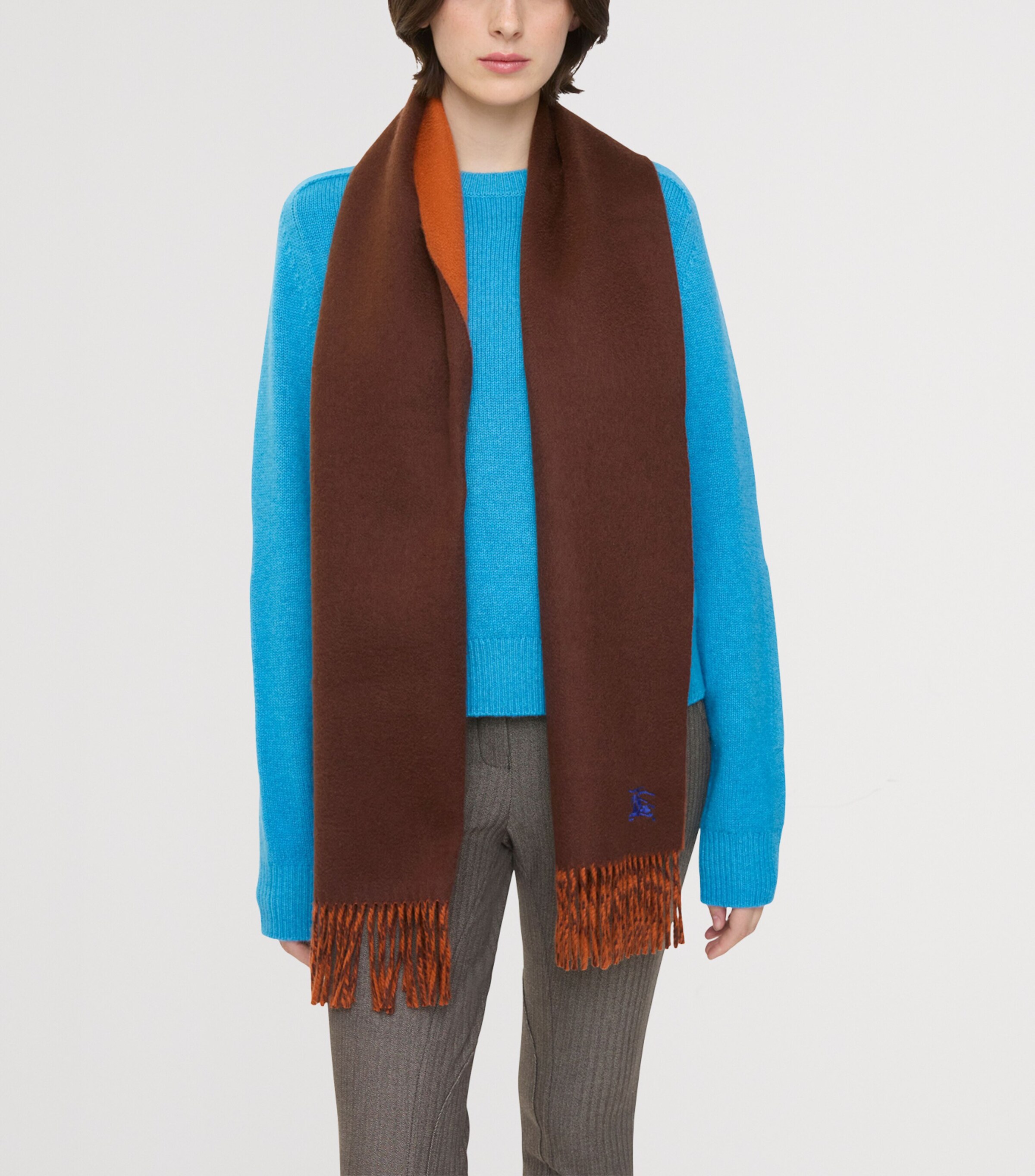 Cashmere Reversible EKD Scarf TREACLE BROWN/BRICK Image 4