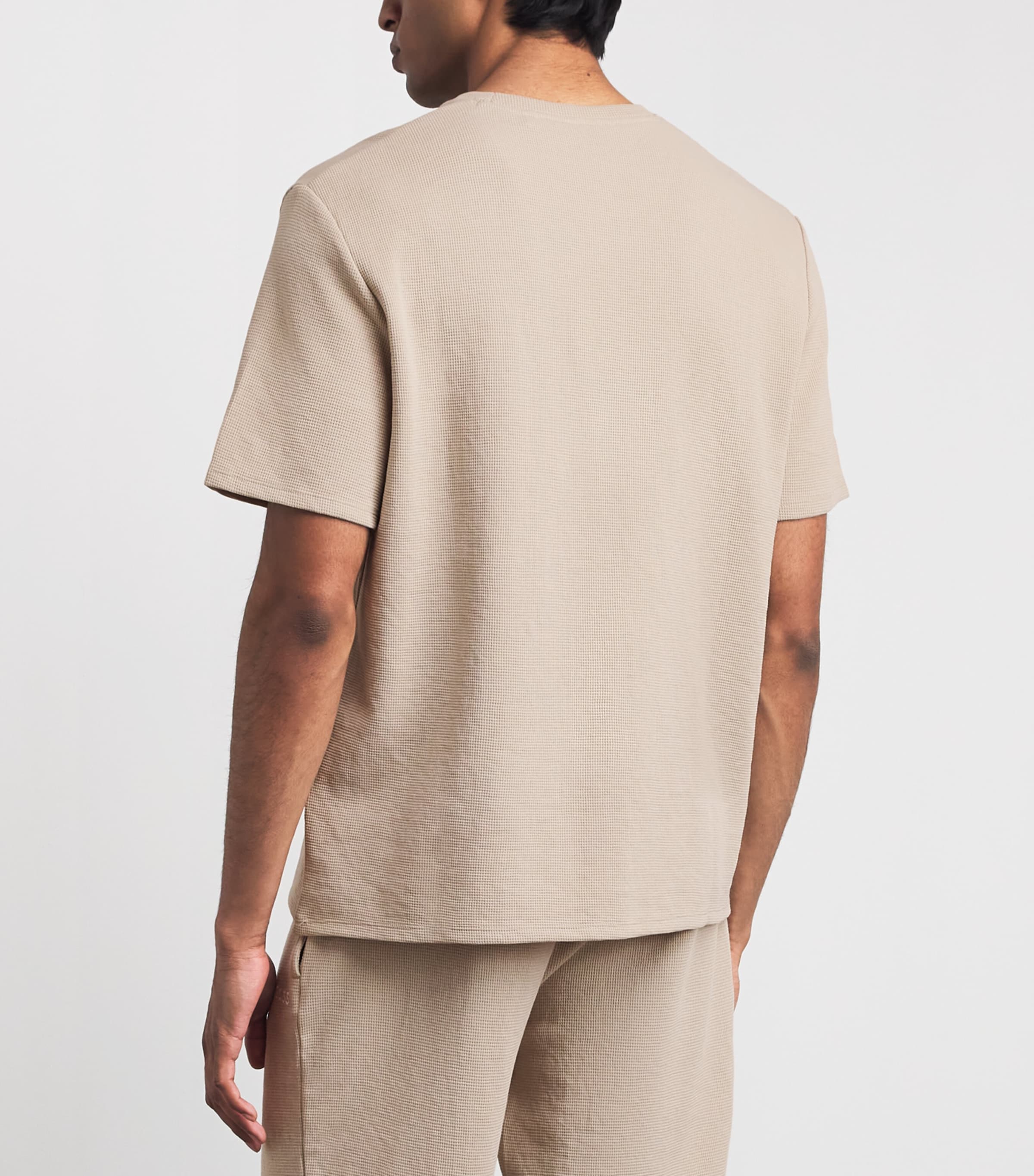 BOSS Mens Cotton-Blend Waffle-Knit T-Shirt Light Beige Image 5