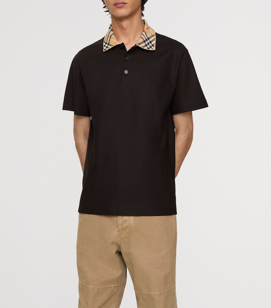 Cotton Check-Collar Polo Shirt CLOVE BROWN Image 2