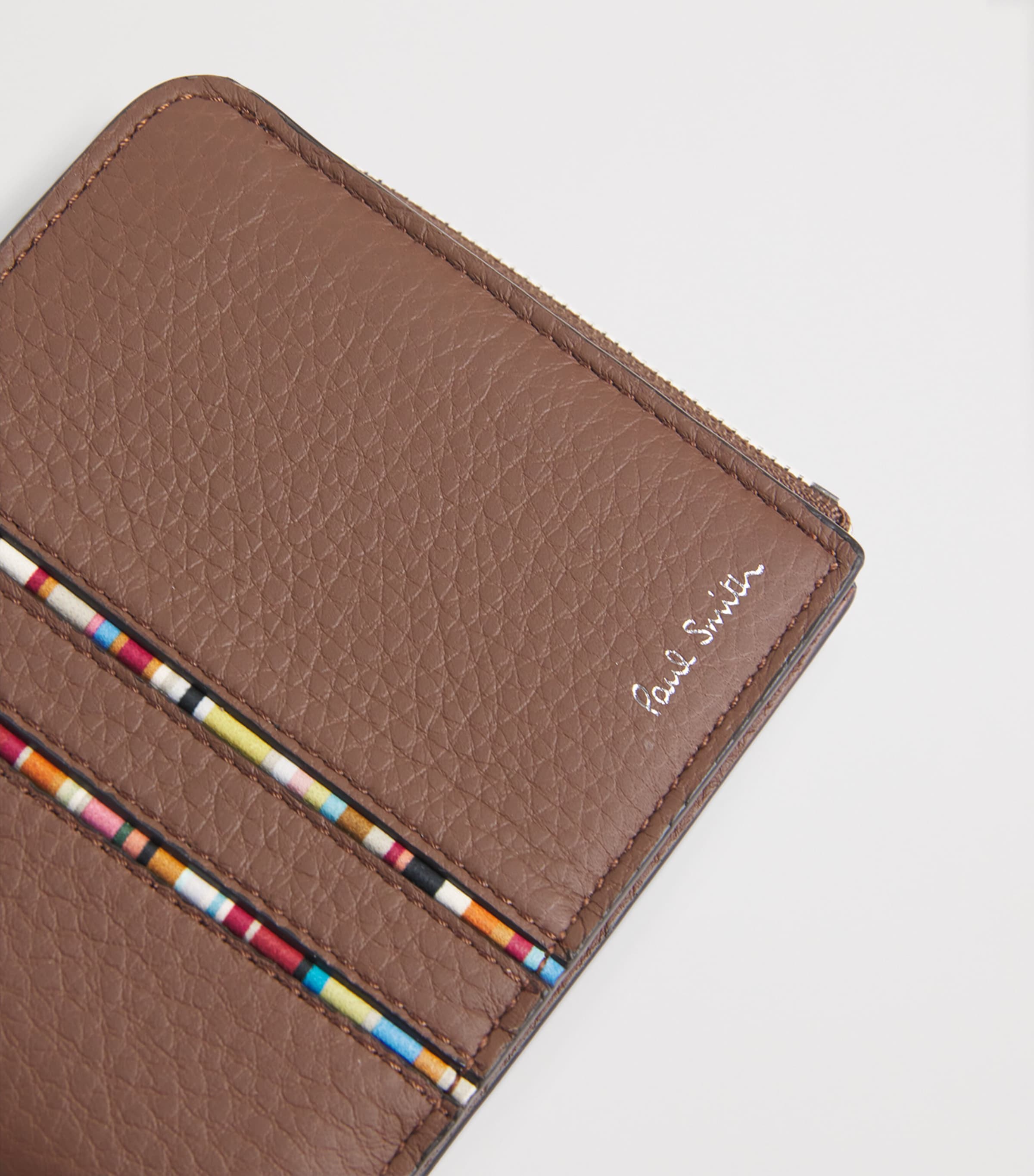 Leather Signature Stripe Bifold Wallet 62_TAN Image 4