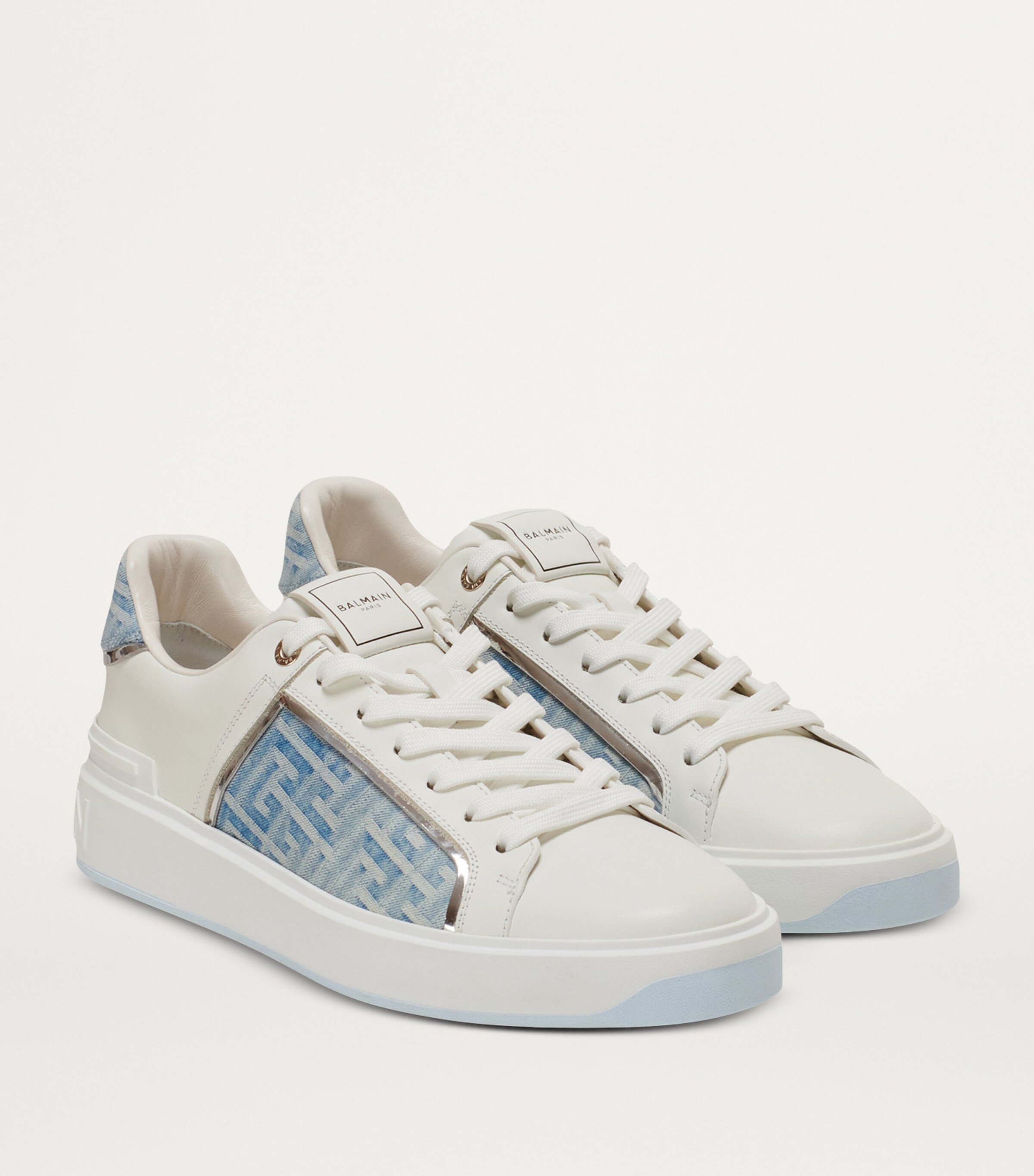 Balmain Leather-Denim B-Court Sneakers Bleu Denim/blanc Image 2