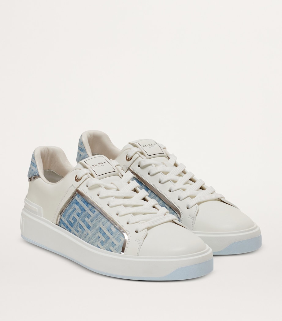 Balmain Leather-Denim B-Court Sneakers Bleu Denim/blanc Image 2