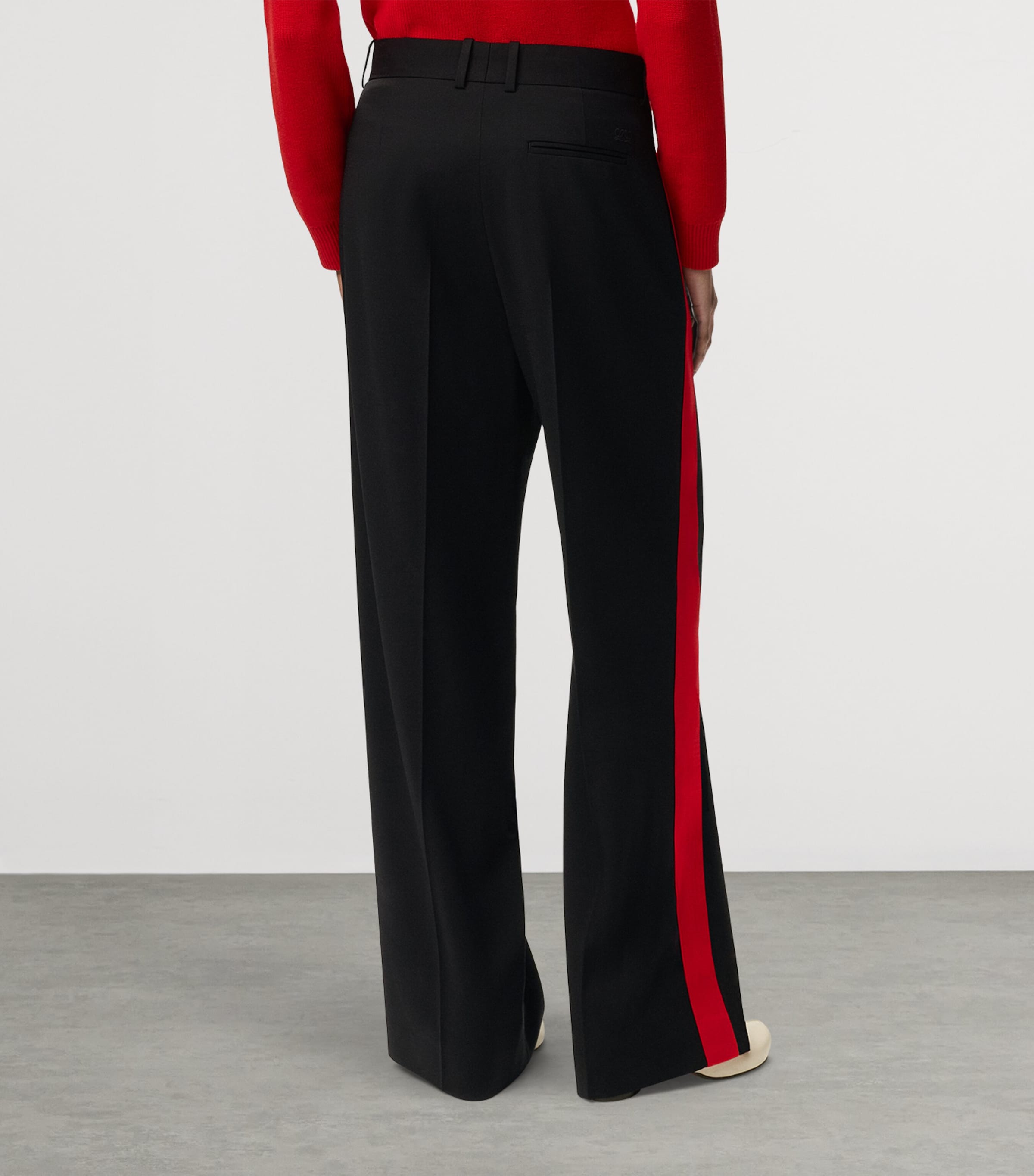 LOEWE Womens Tape-Trim Tailored Trousers Black/red Image 4