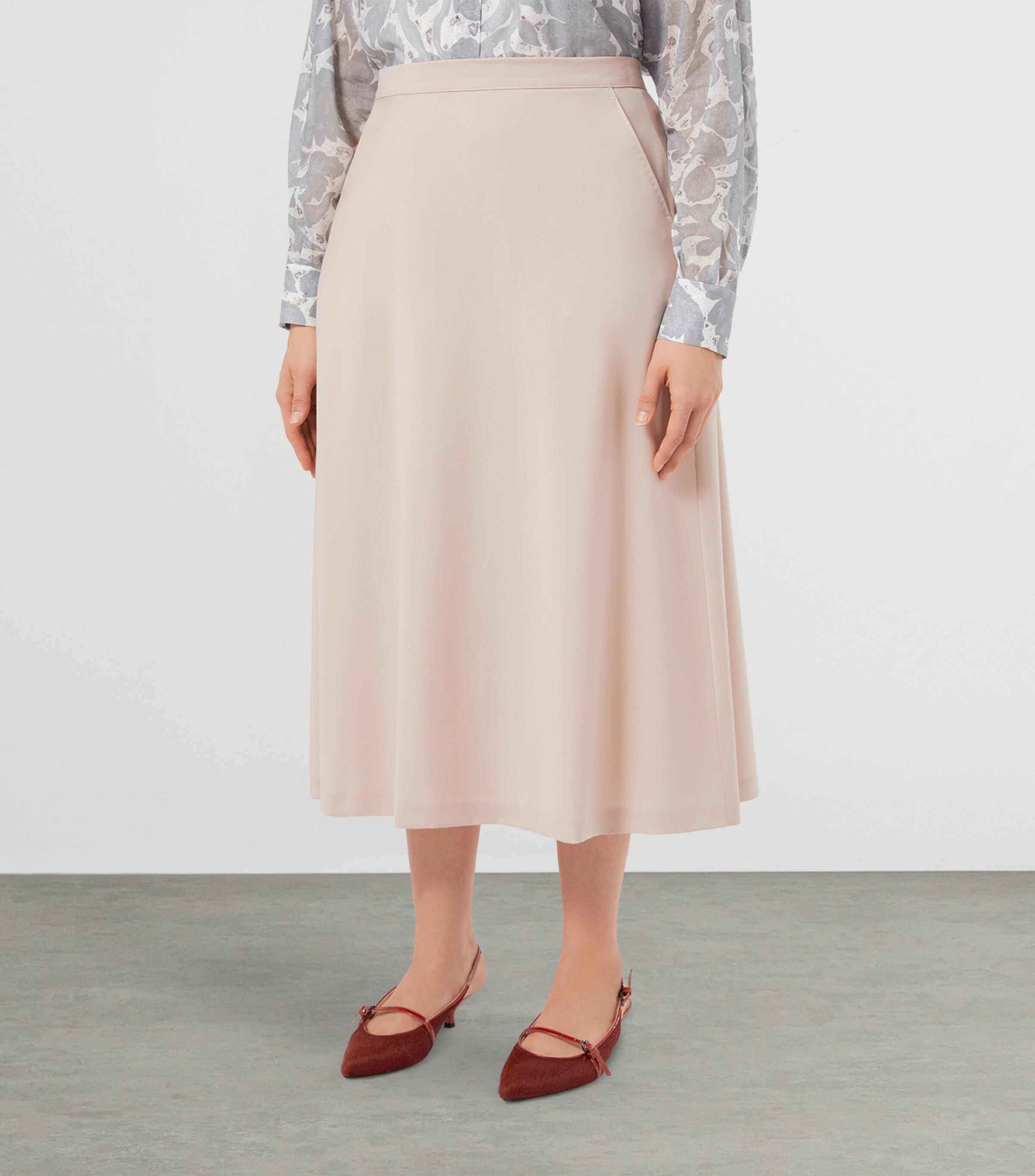 Virgin Wool Pinza Midi Skirt PINK Image 2