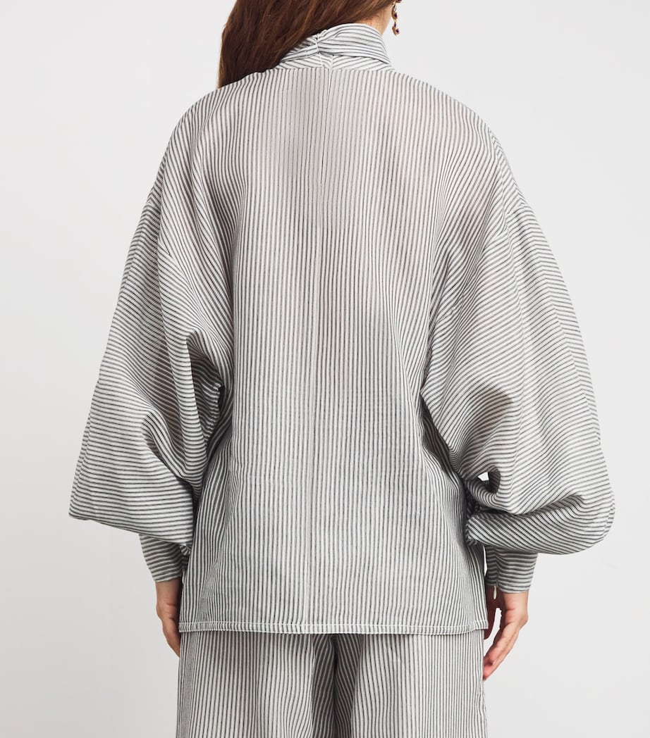 Silk-Cotton Hypnotic Blouse NAVY STRIPE Image 4