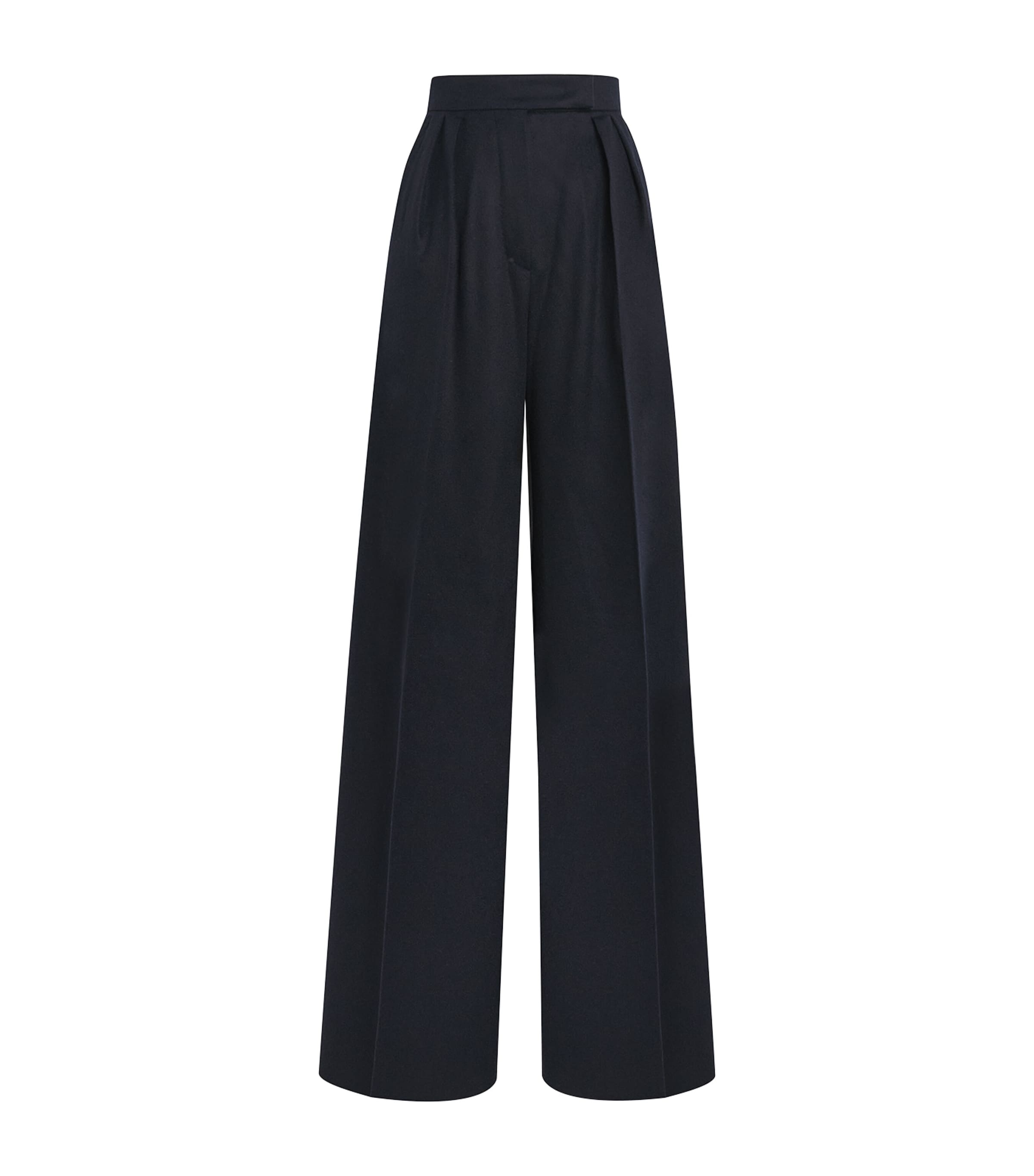 Max Mara Wool Pleated Straight Trousers In Blue