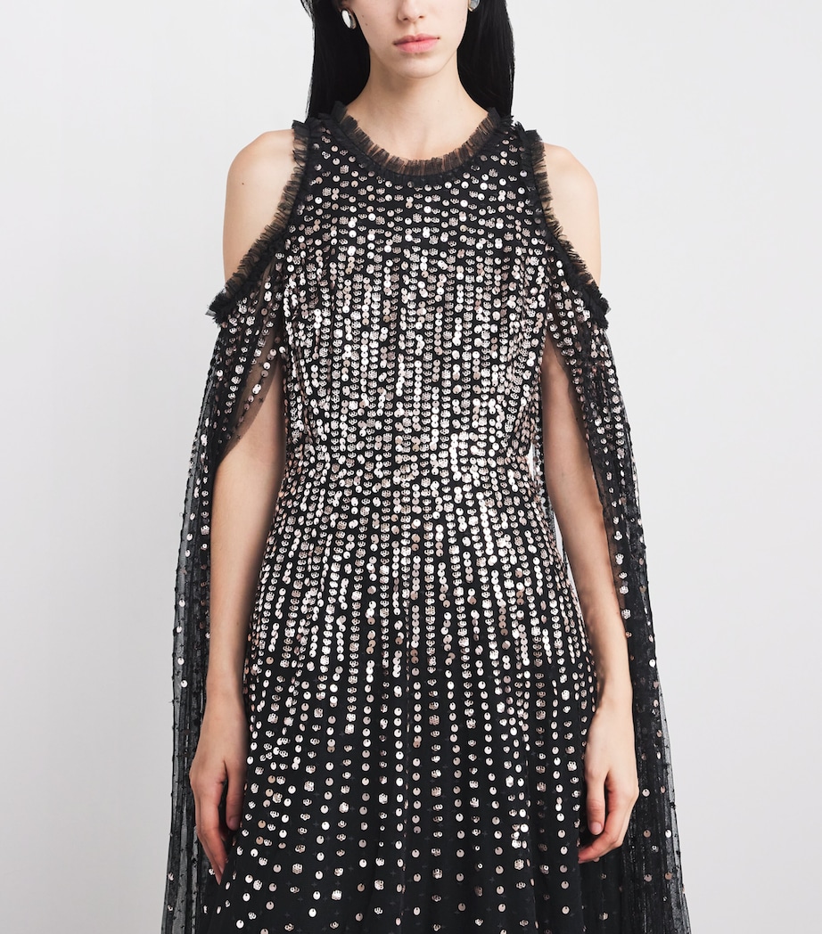 Sequin Cape-Detail Moonlight Maxi Dress 77966638 GR/MET Image 4