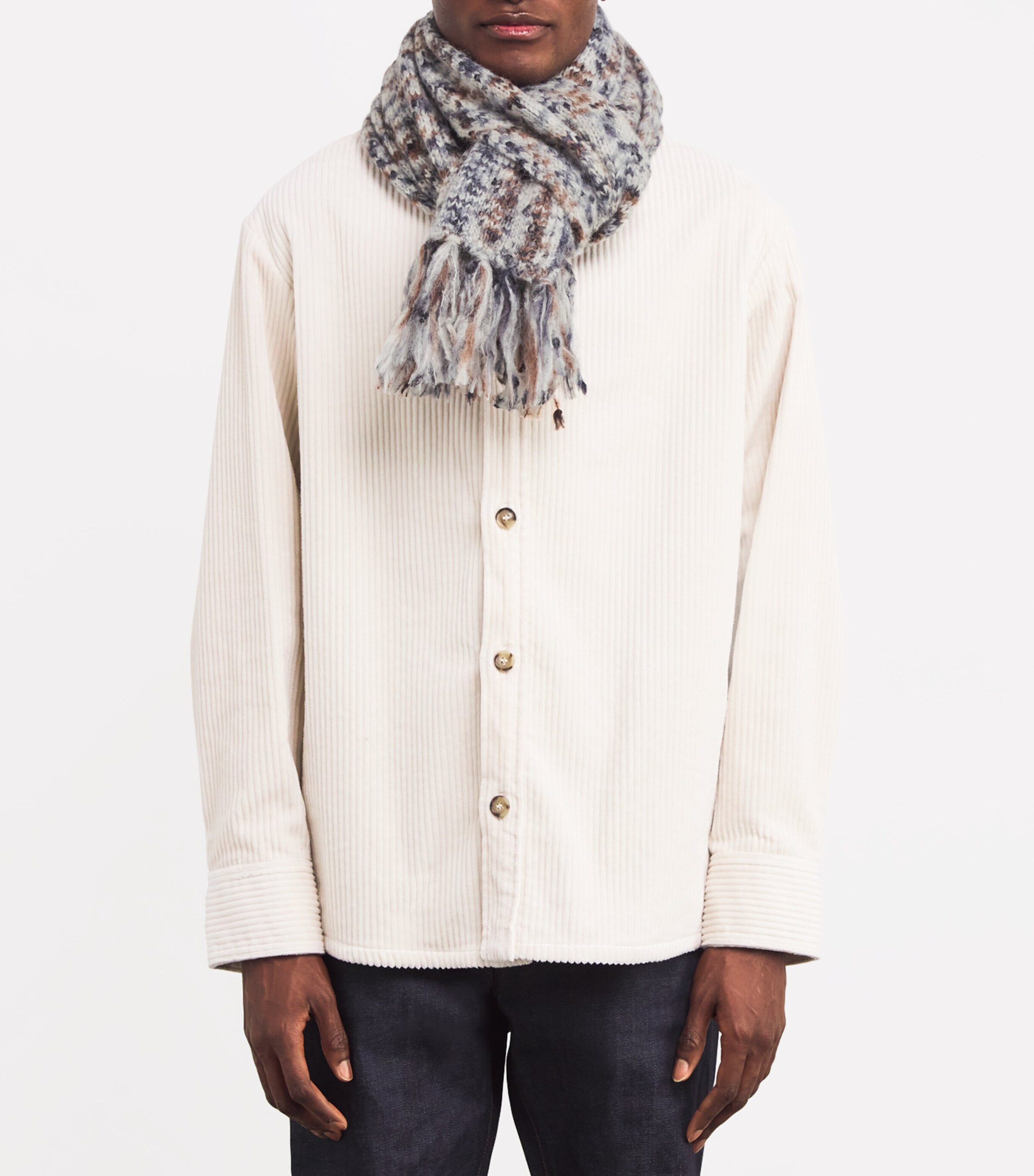 A.P.C. Mélange-Knit Fringed Scarf Pla Heather Grey Image 4