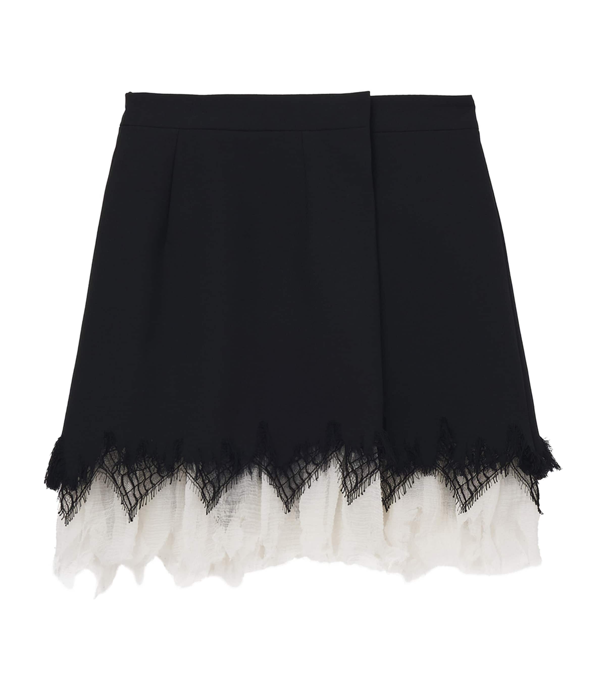 Shop Alexander Mcqueen Wool-lace Mini Skirt In Black