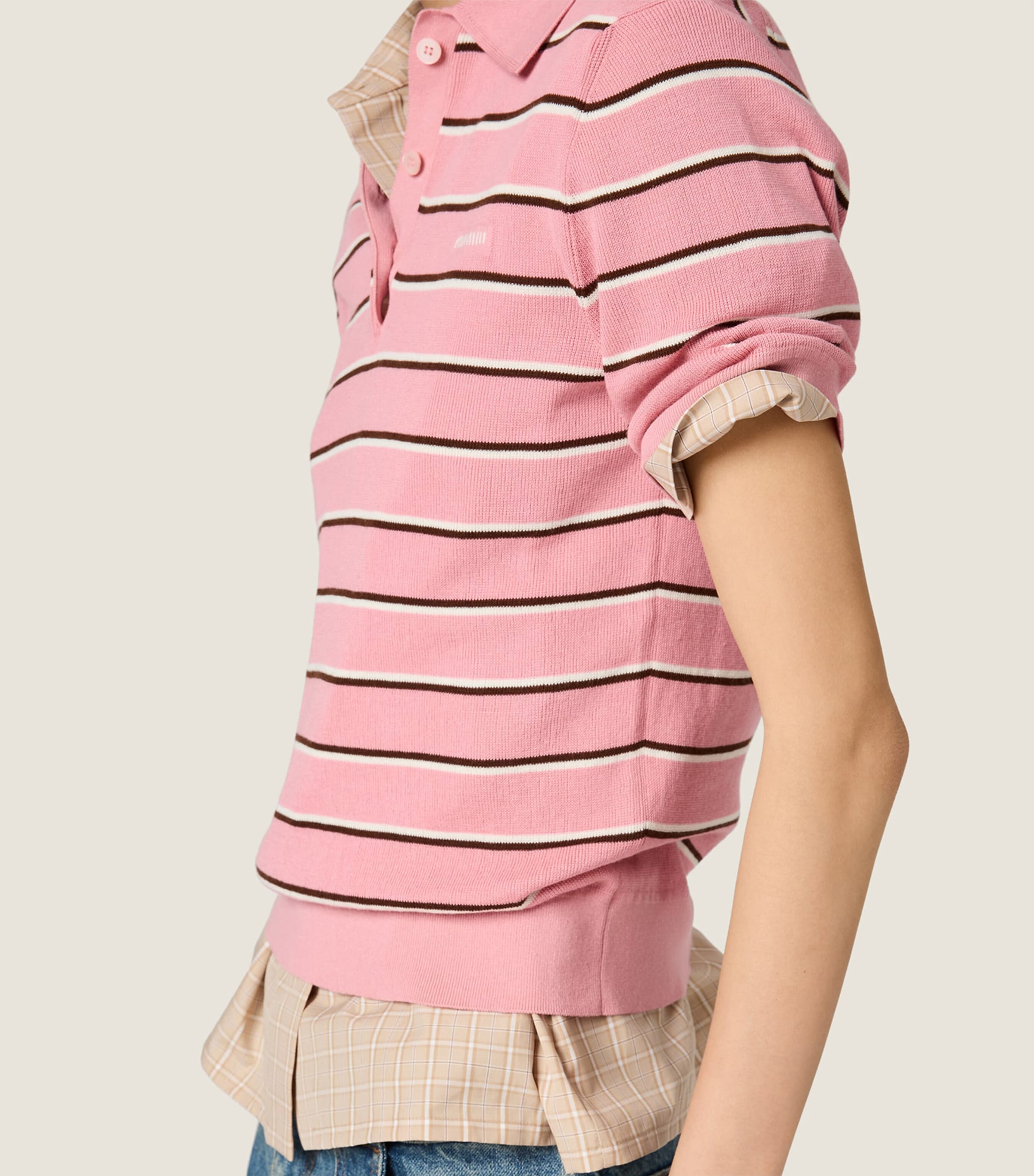 Miu Miu Womens Stretch-Cotton Stripe Polo Shirt Pink Image 6