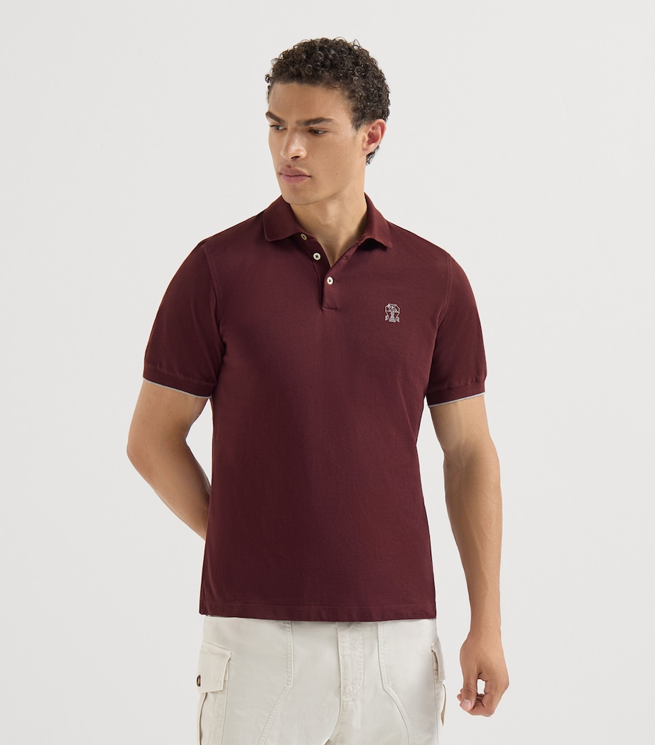 Brunello Cucinelli Mens Cotton Piqué Logo Polo Shirt Image 3