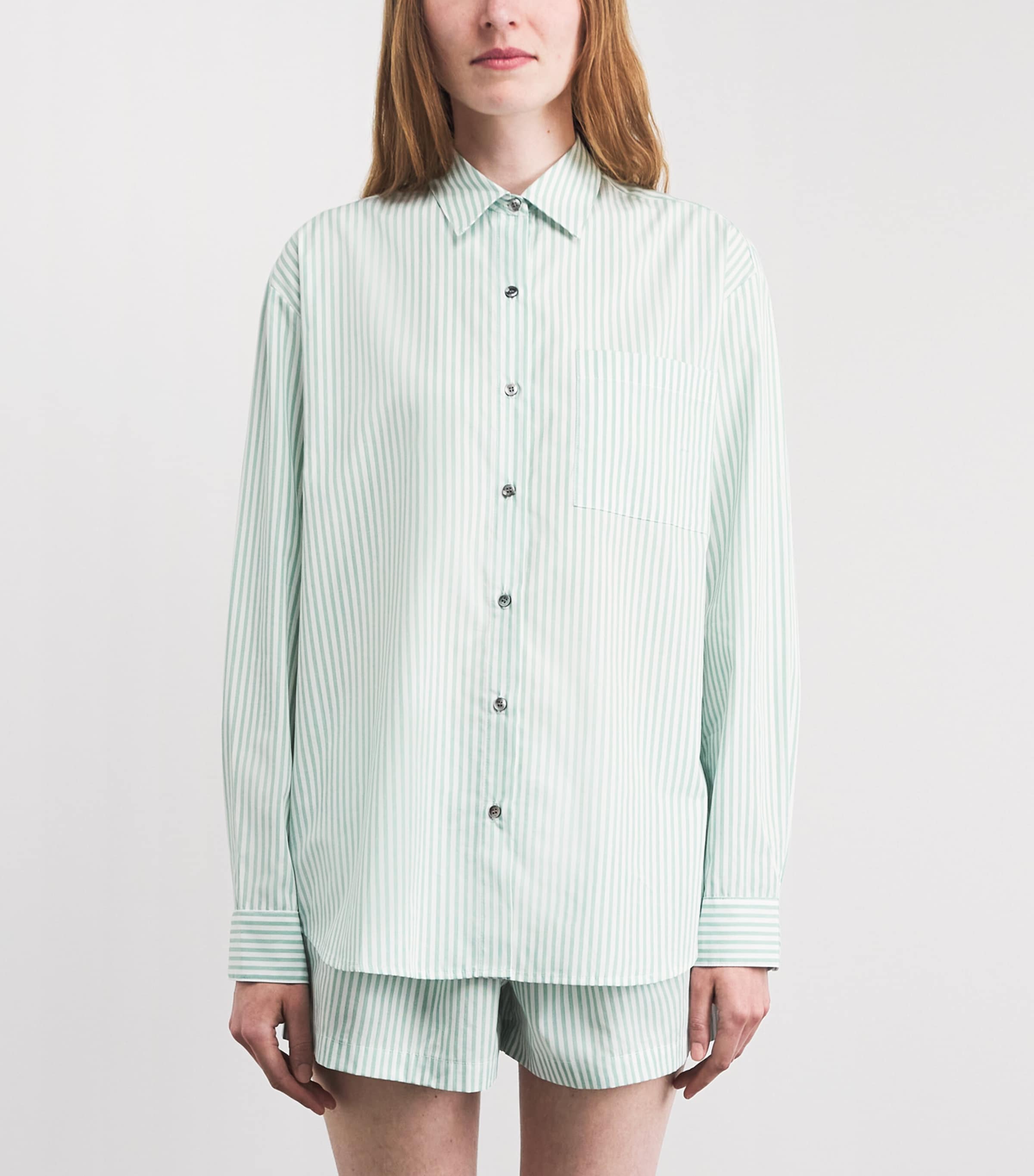 LESET Womens Cotton-Blend Stripe Yoshi Shirt Vert Stripe Image 4