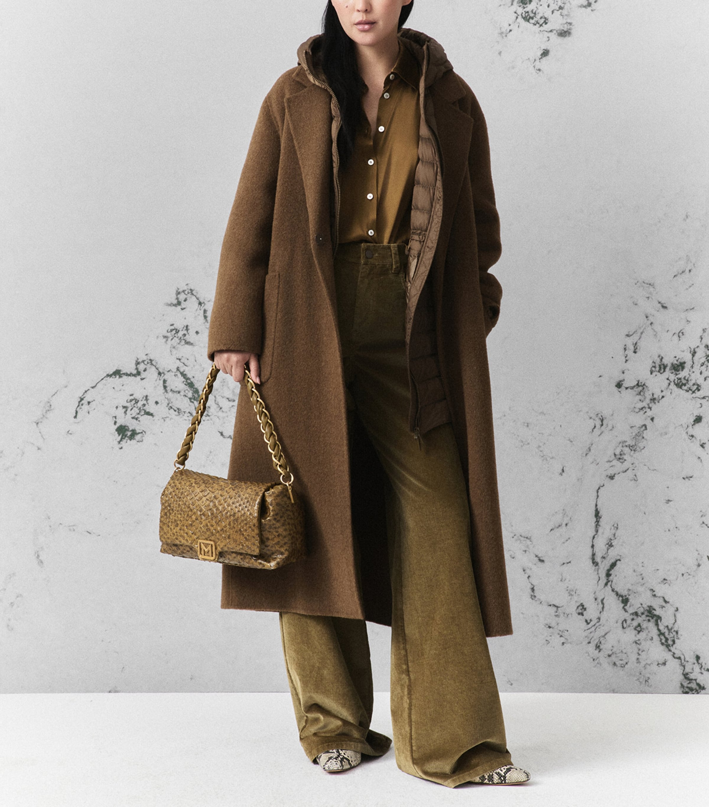 Marella Womens Wool-Alpaca Layered Coat Oil Green Image 2