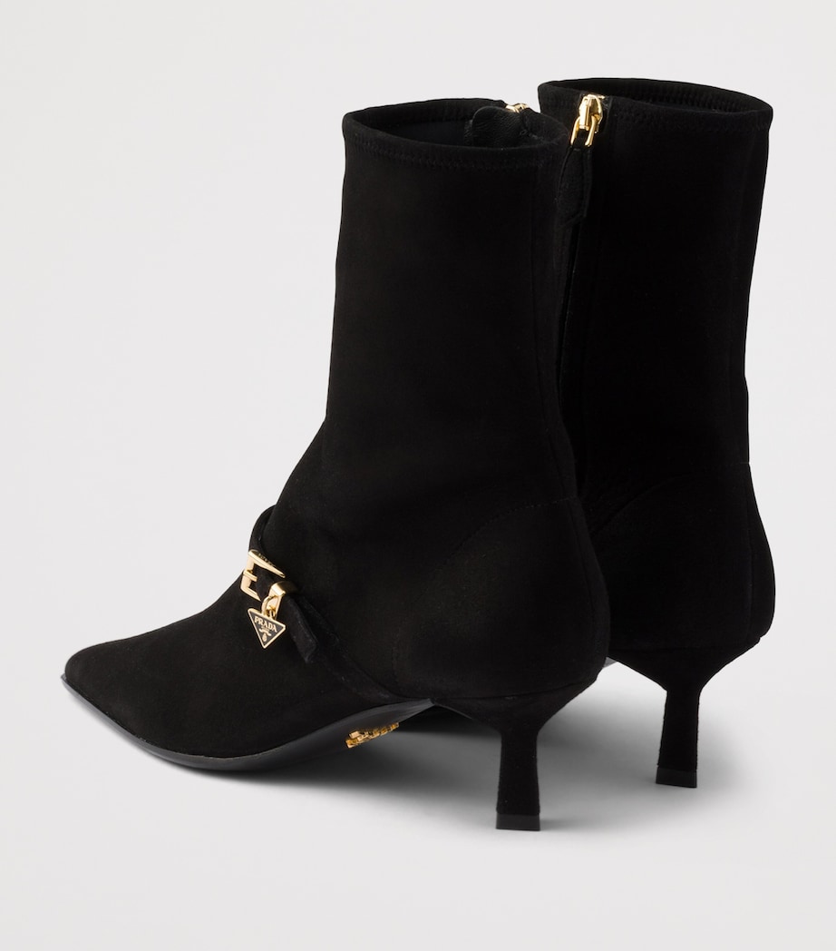 Prada Suede Stretch Heeled Boots 55 Black Image 4