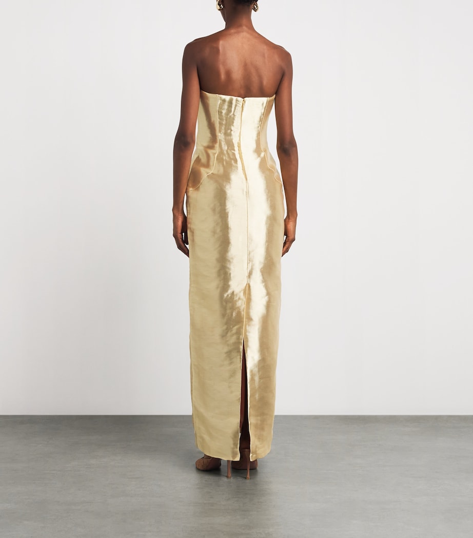 Cult Gaia Womens Satin Strapless Ficklin Gown Gold Image 4