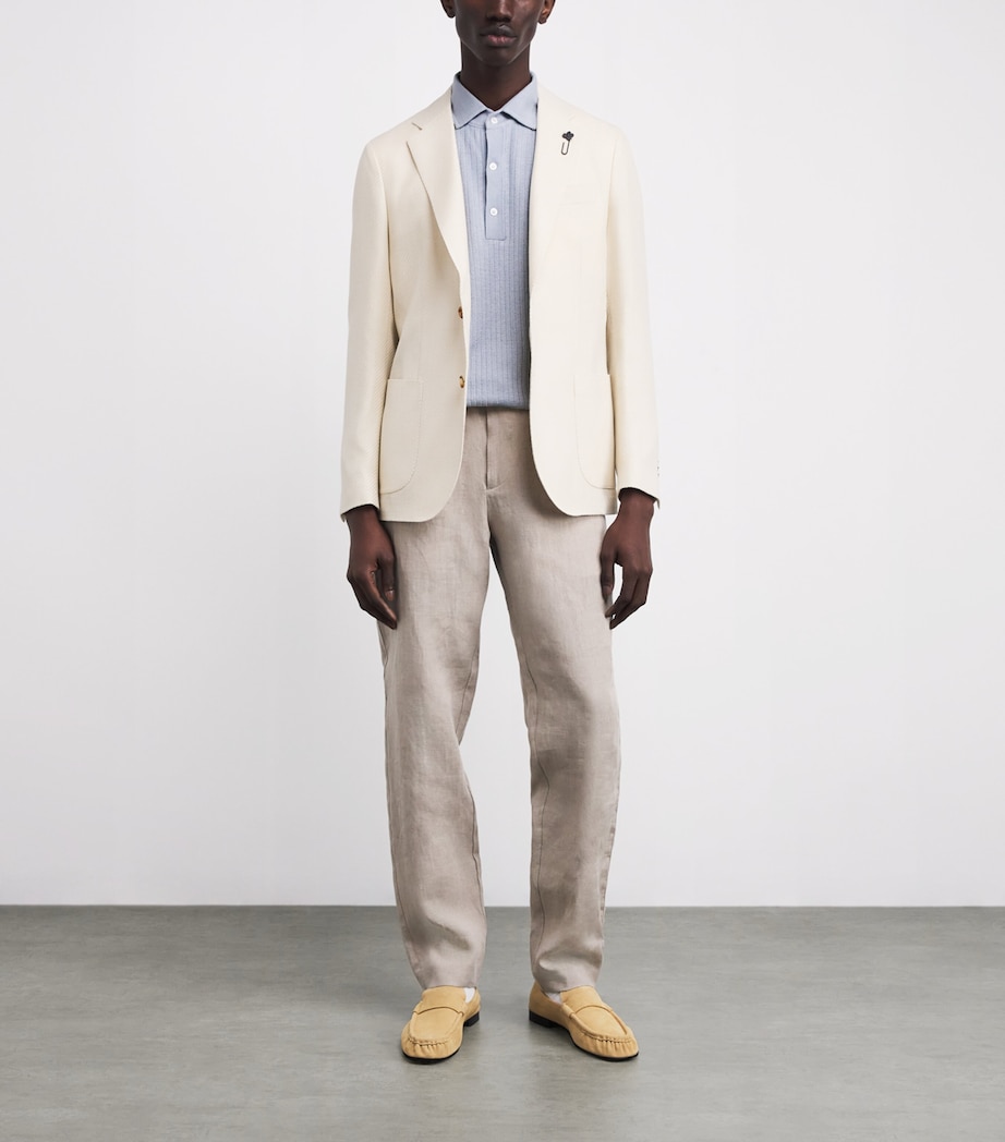 Linen-Cotton Ribbed Polo Shirt 810 LIGHT BLUE Image 2