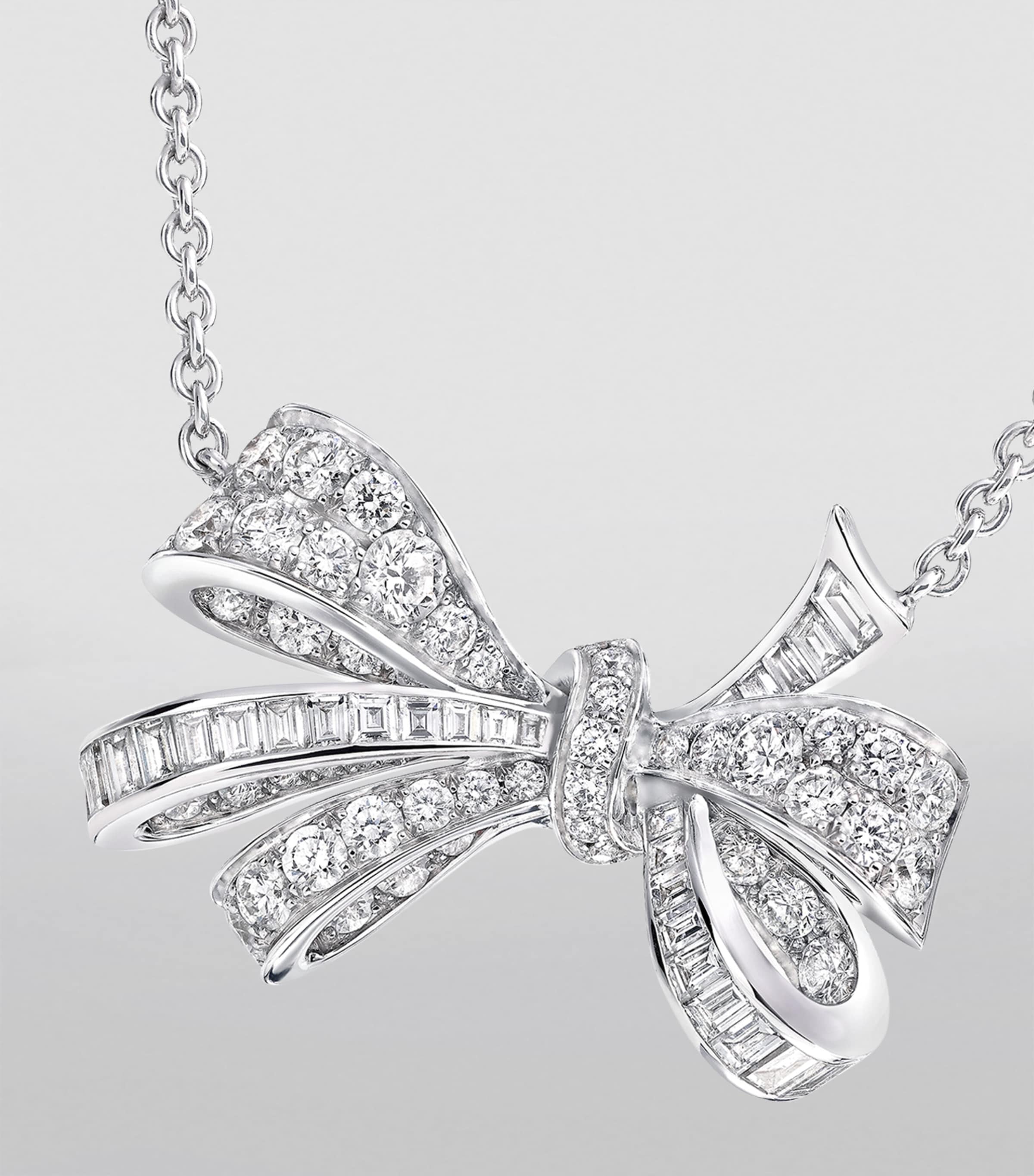 White Gold and Diamond Tilda's Bow Necklace WHITE GOLD Image 3
