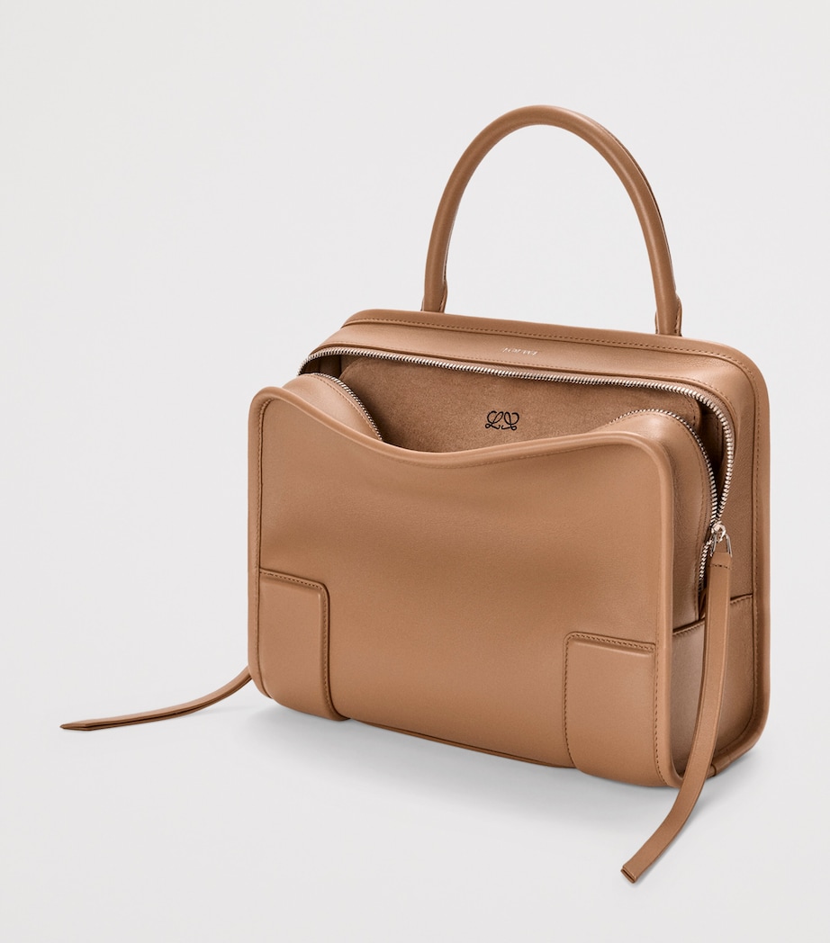 LOEWE Womens Medium Leather Amazona 180 Top-Handle Bag Mocha Image 2