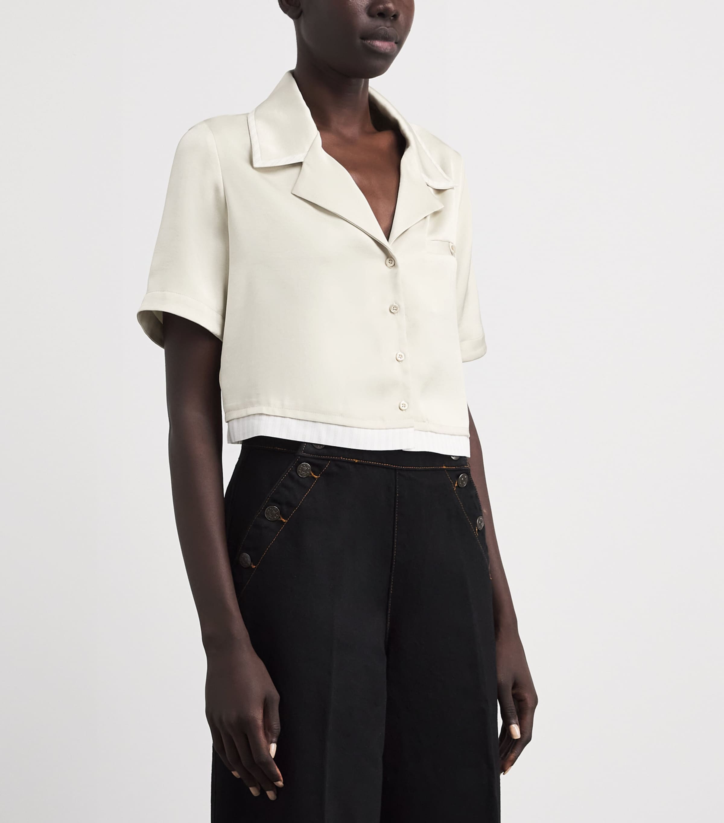 Claudie Pierlot Womens Satin Cropped Shirt Vanilla Image 4