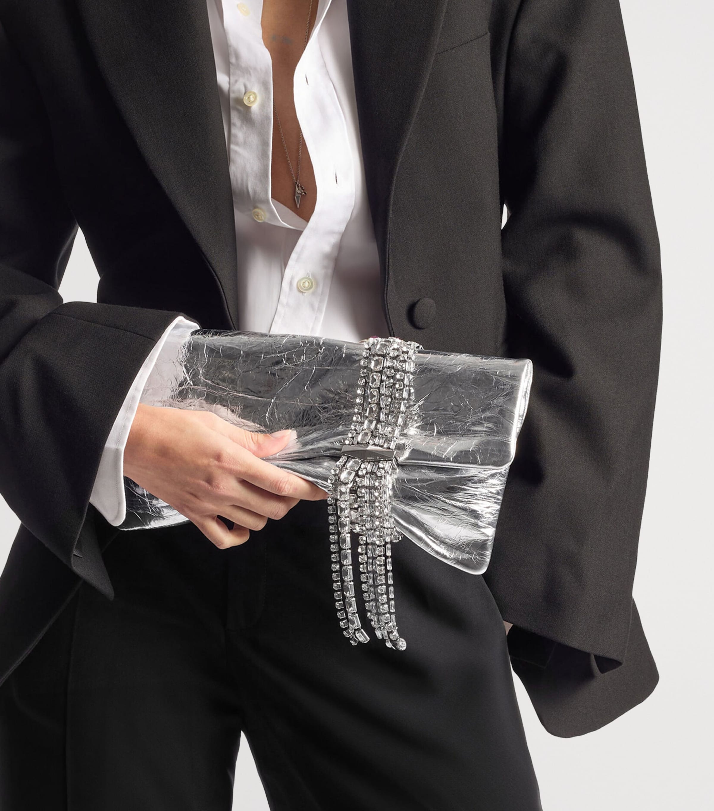 Jimmy Choo Leather-Crystal Zandra Clutch Bag Silver/silver Image 2