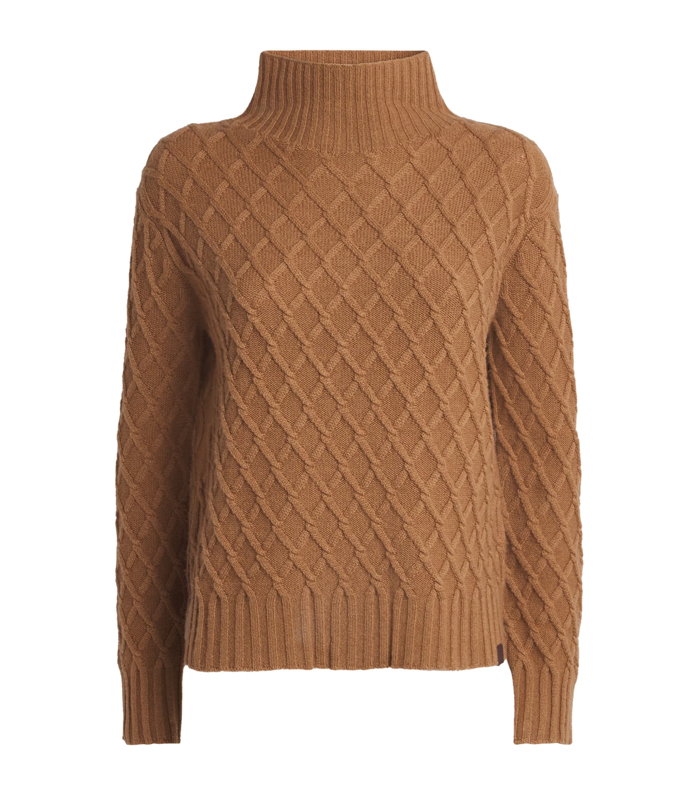 Max Mara Camel Fur Jacquard Rollneck Sweater In Brown