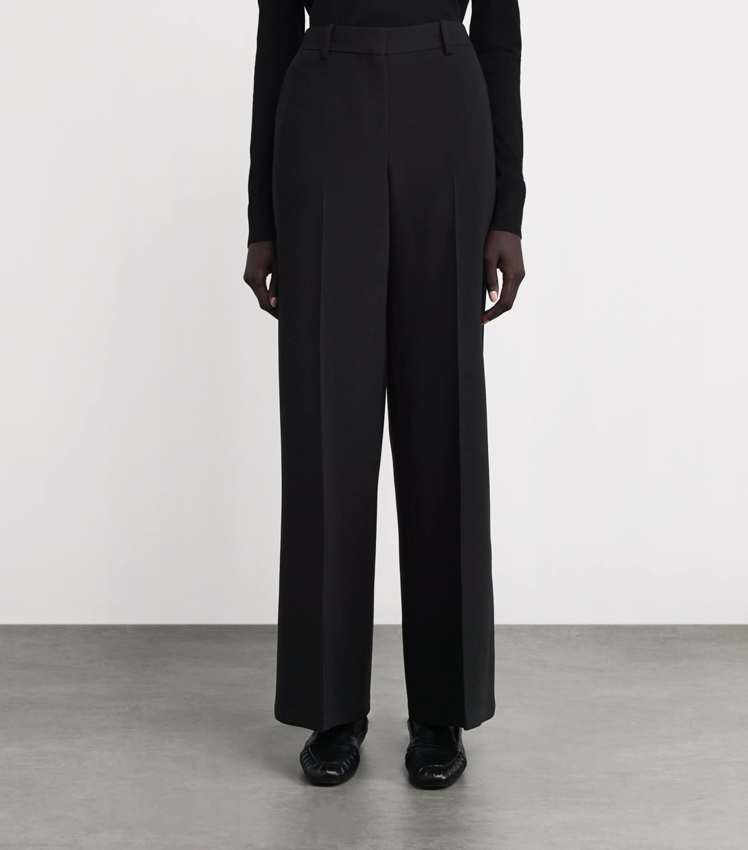 Stretch Wide-Leg Tailored Trousers 001-BLACK Image 3