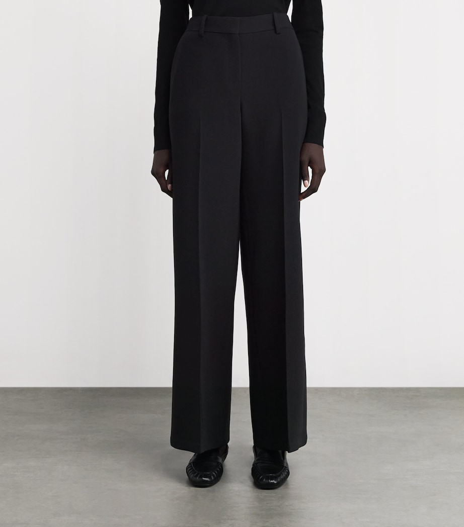 Stretch Wide-Leg Tailored Trousers 001-BLACK Image 3