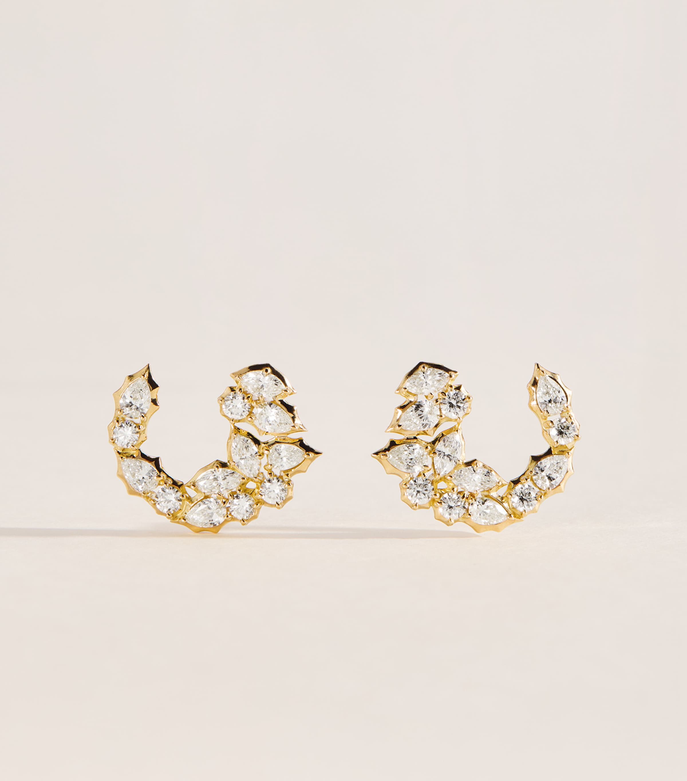 Jade Trau Yellow Gold and Diamond Posey Crescent Earrings Yellow Gold Image 1