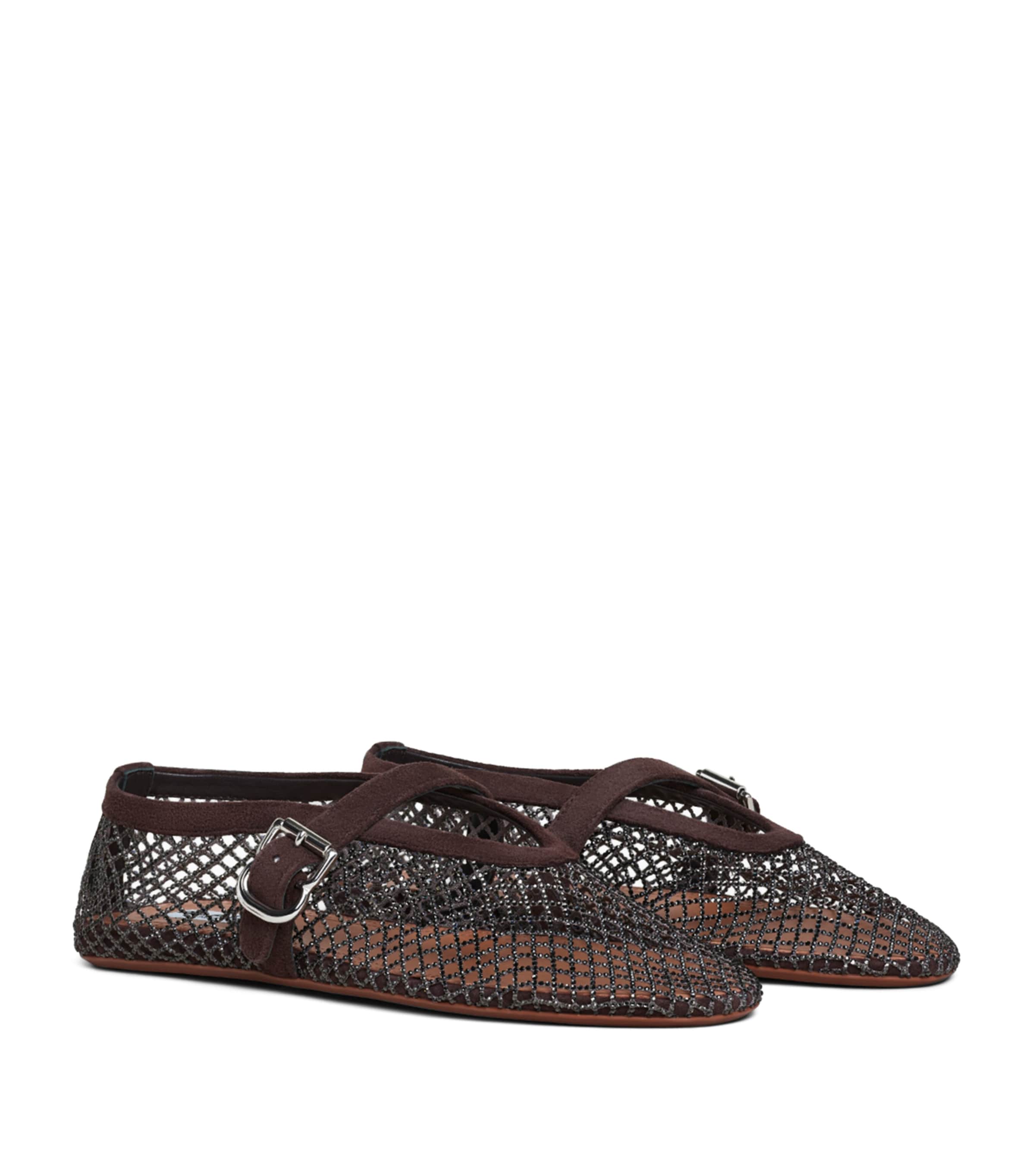 Alaïa Mesh Embellished Ballet Flats Dark Brown Image 3