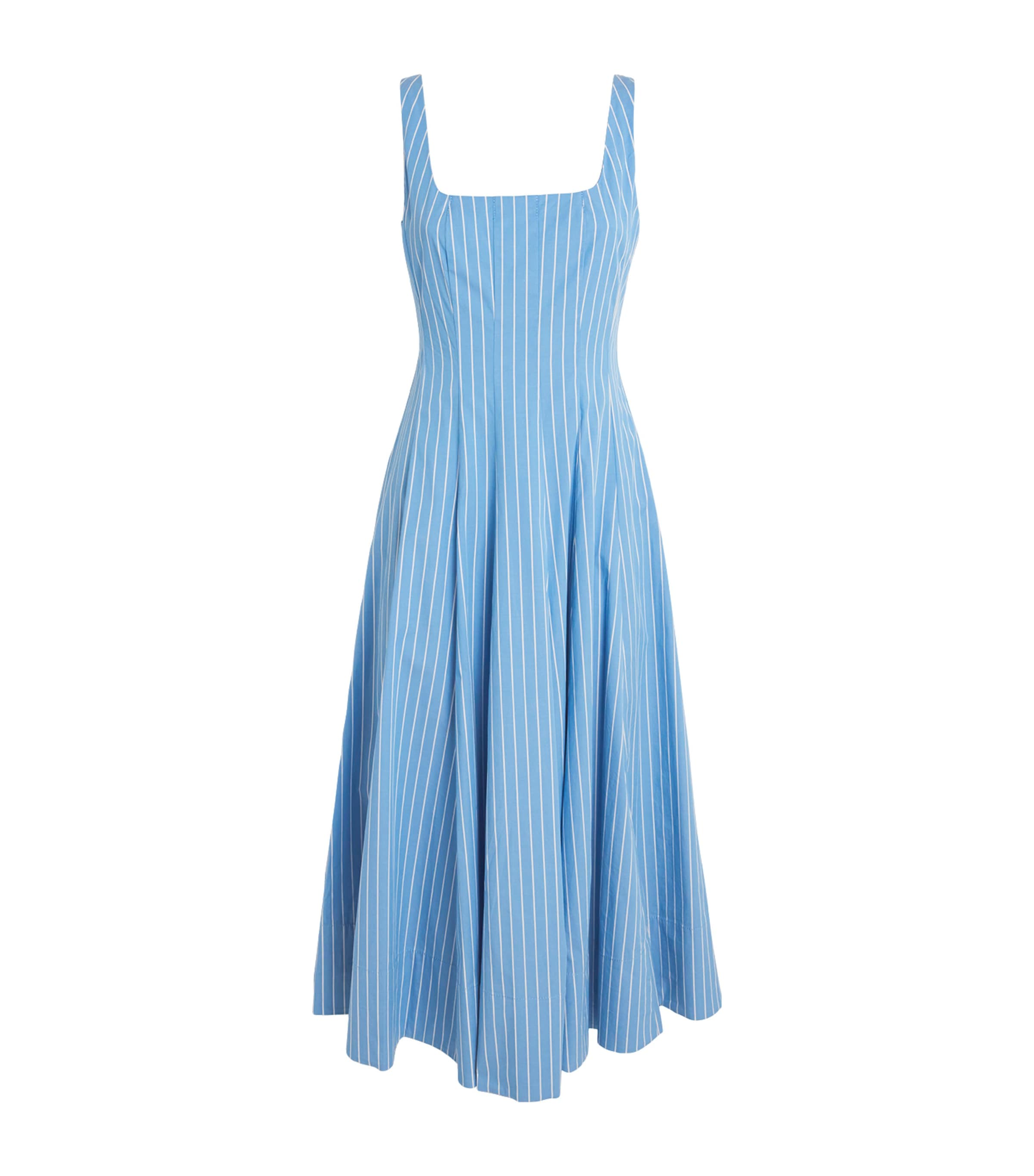 Shop Staud Stretch-cotton Wells Midi Dress In Blue